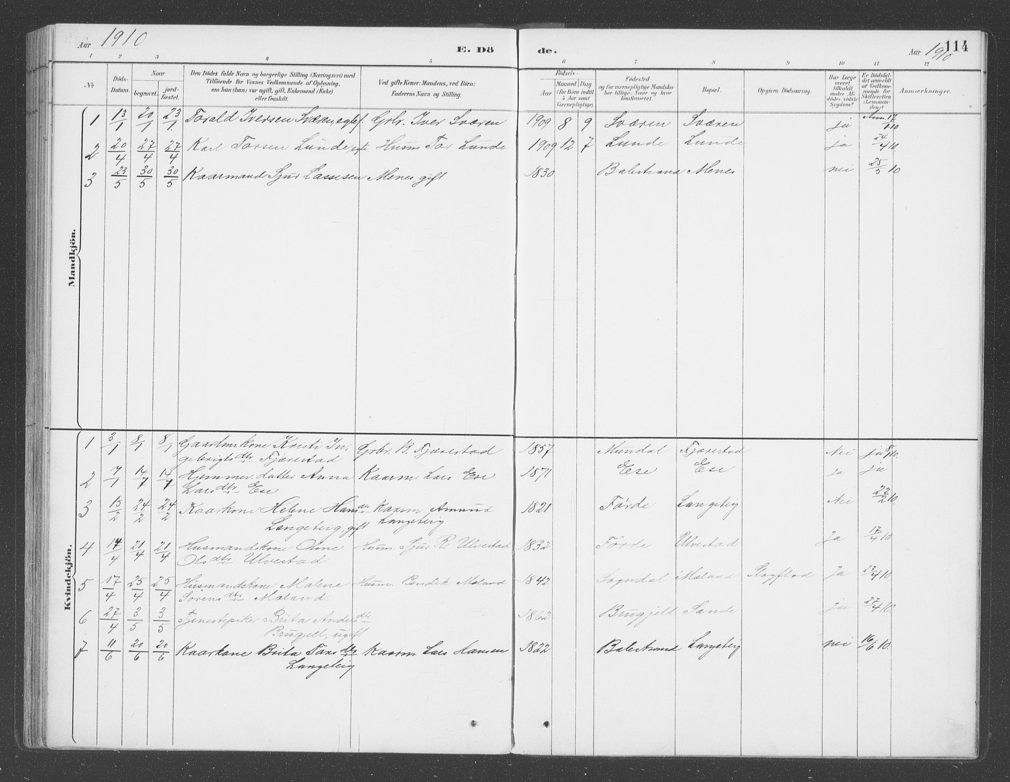 Balestrand sokneprestembete, SAB/A-79601/H/Haa/Haab/L0001: Parish register (official) no. B  1, 1889-1910, p. 114