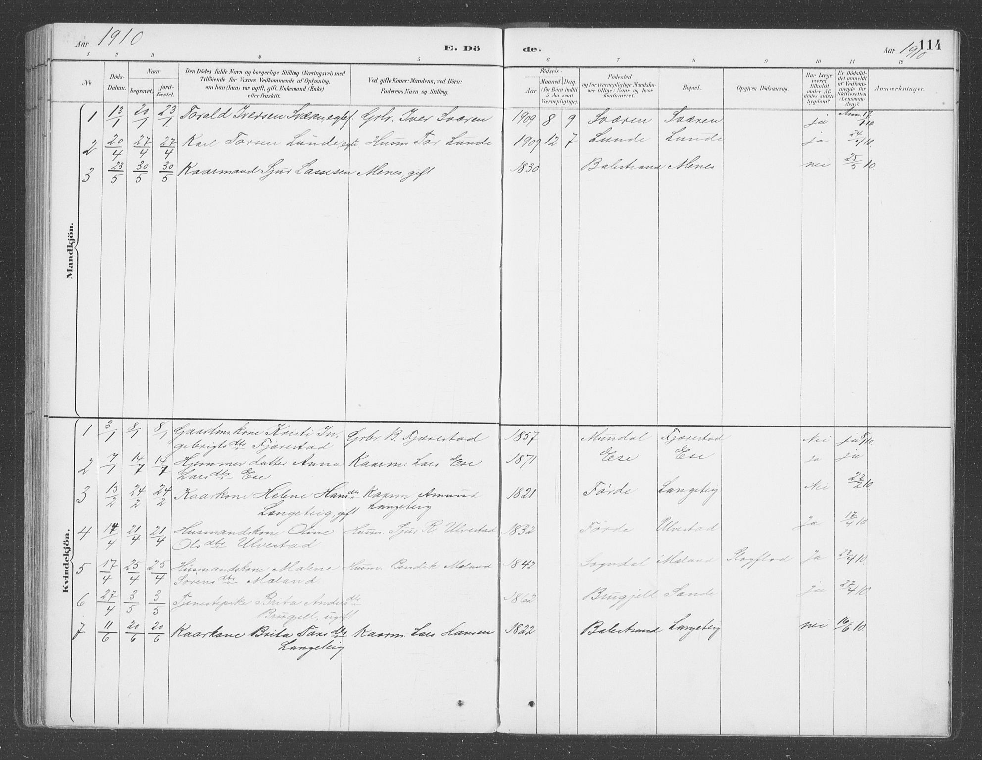 Balestrand sokneprestembete, AV/SAB-A-79601/H/Haa/Haab/L0001: Parish register (official) no. B  1, 1889-1910, p. 114