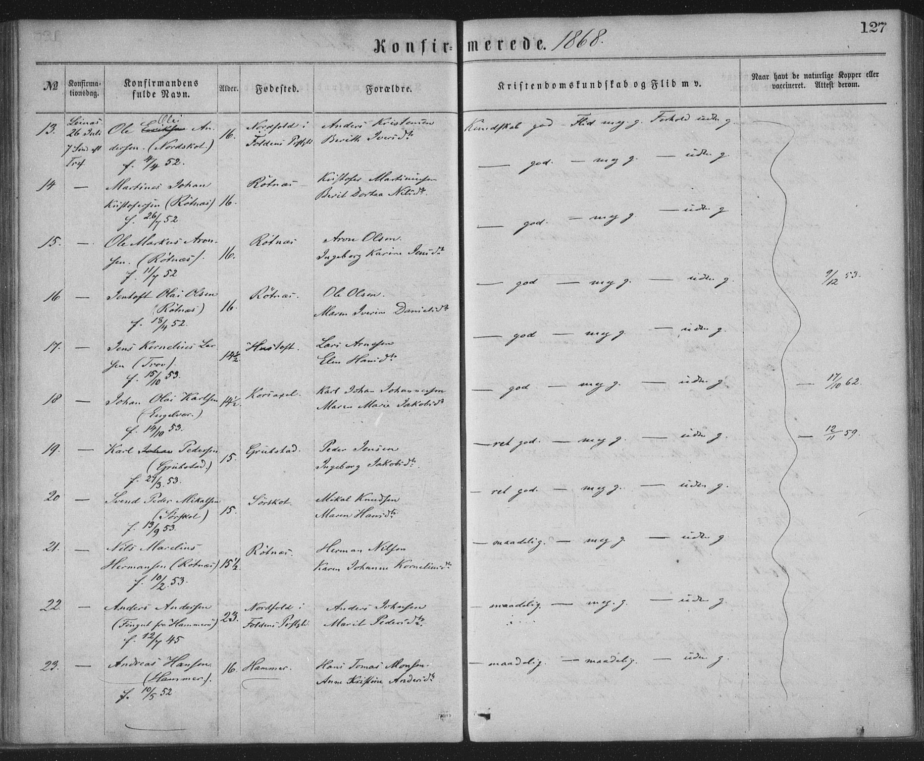 Ministerialprotokoller, klokkerbøker og fødselsregistre - Nordland, SAT/A-1459/855/L0801: Parish register (official) no. 855A09, 1864-1874, p. 127