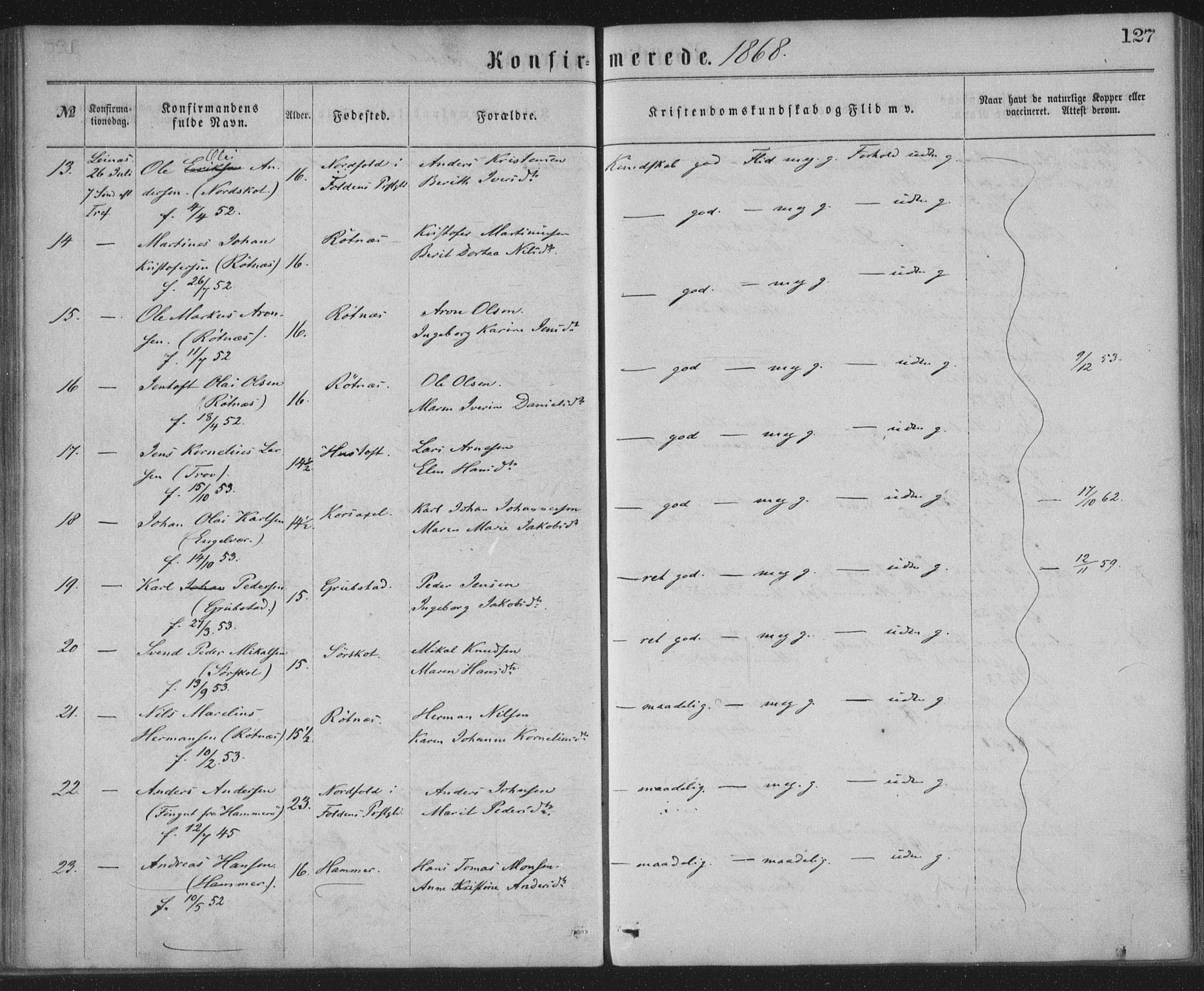 Ministerialprotokoller, klokkerbøker og fødselsregistre - Nordland, AV/SAT-A-1459/855/L0801: Parish register (official) no. 855A09, 1864-1874, p. 127