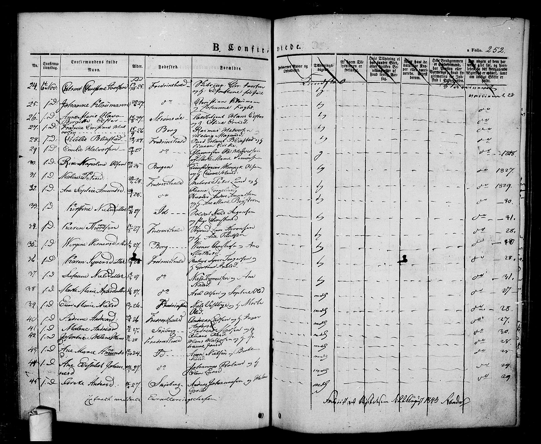 Halden prestekontor Kirkebøker, SAO/A-10909/F/Fa/L0005: Parish register (official) no. I 5, 1834-1845, p. 252