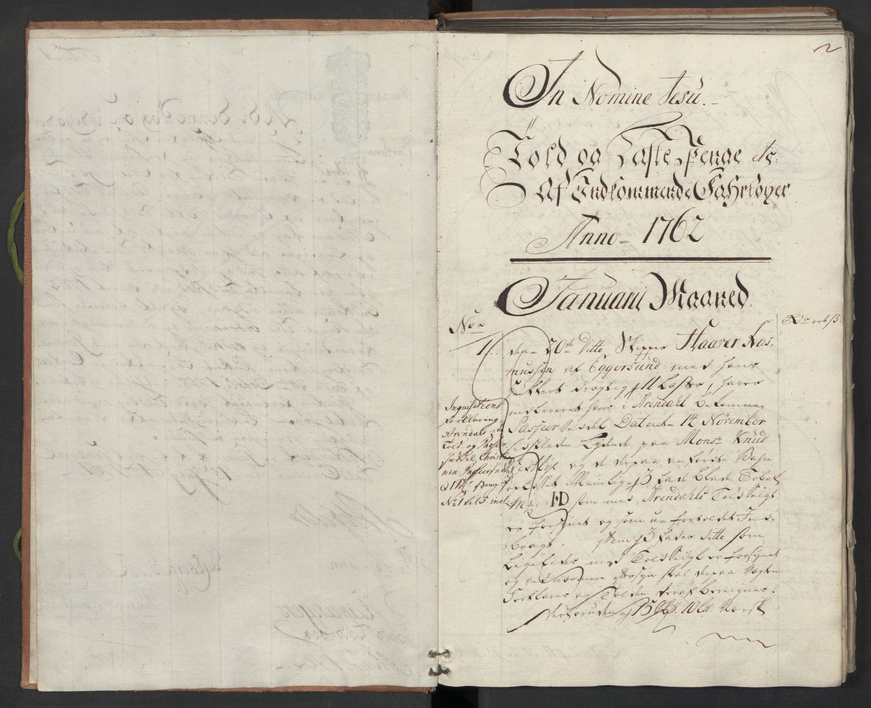 Generaltollkammeret, tollregnskaper, RA/EA-5490/R22/L0024/0001: Tollregnskaper Stavanger / Hovedtollbok, 1762, p. 1b-2a