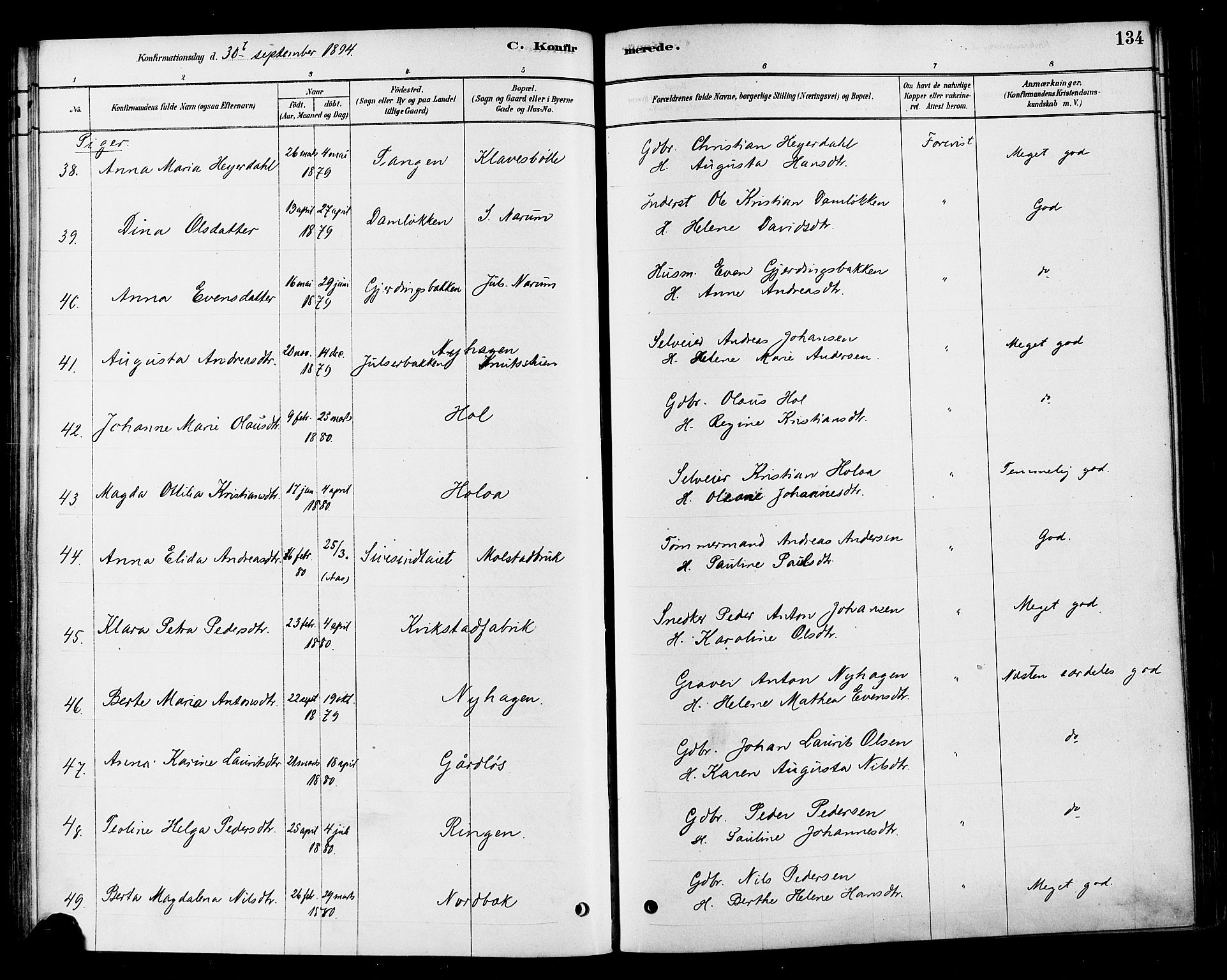 Vestre Toten prestekontor, AV/SAH-PREST-108/H/Ha/Haa/L0010: Parish register (official) no. 10, 1878-1894, p. 134