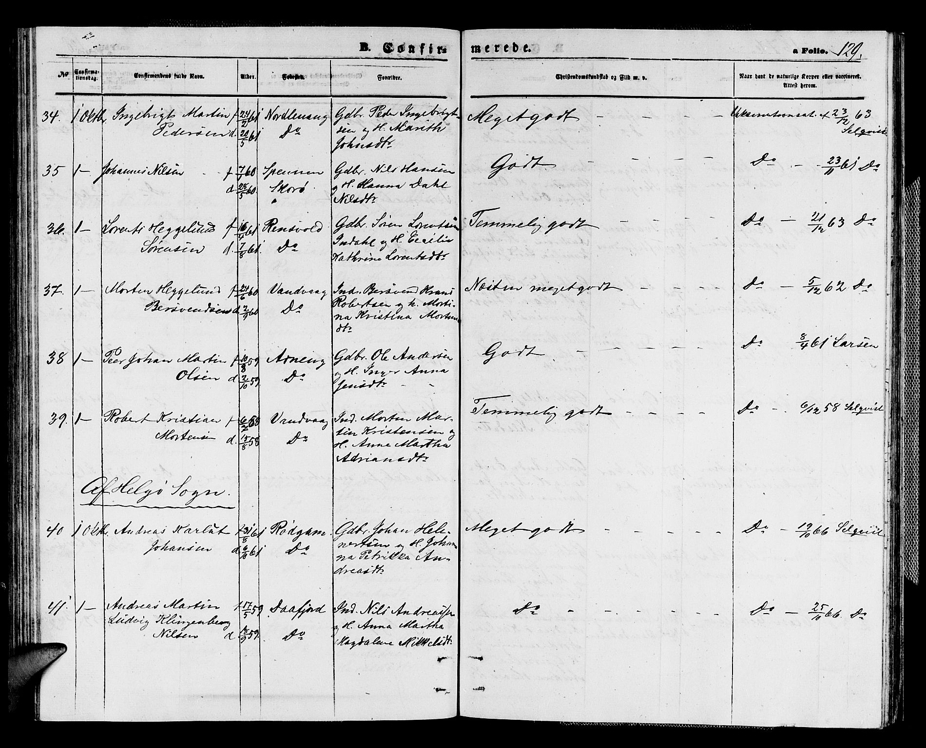 Karlsøy sokneprestembete, AV/SATØ-S-1299/H/Ha/Hab/L0003klokker: Parish register (copy) no. 3, 1862-1877, p. 129