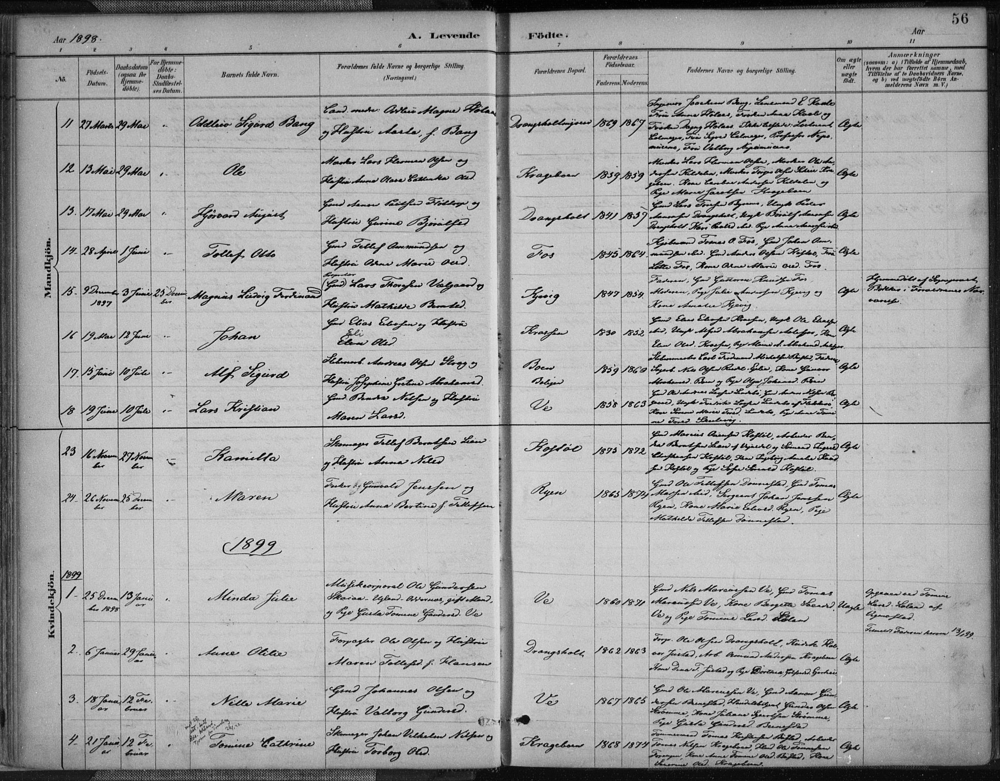 Tveit sokneprestkontor, AV/SAK-1111-0043/F/Fa/L0007: Parish register (official) no. A 7, 1887-1908, p. 56