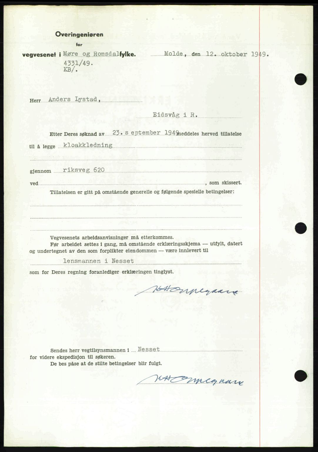 Romsdal sorenskriveri, AV/SAT-A-4149/1/2/2C: Mortgage book no. A31, 1949-1949, Diary no: : 2941/1949