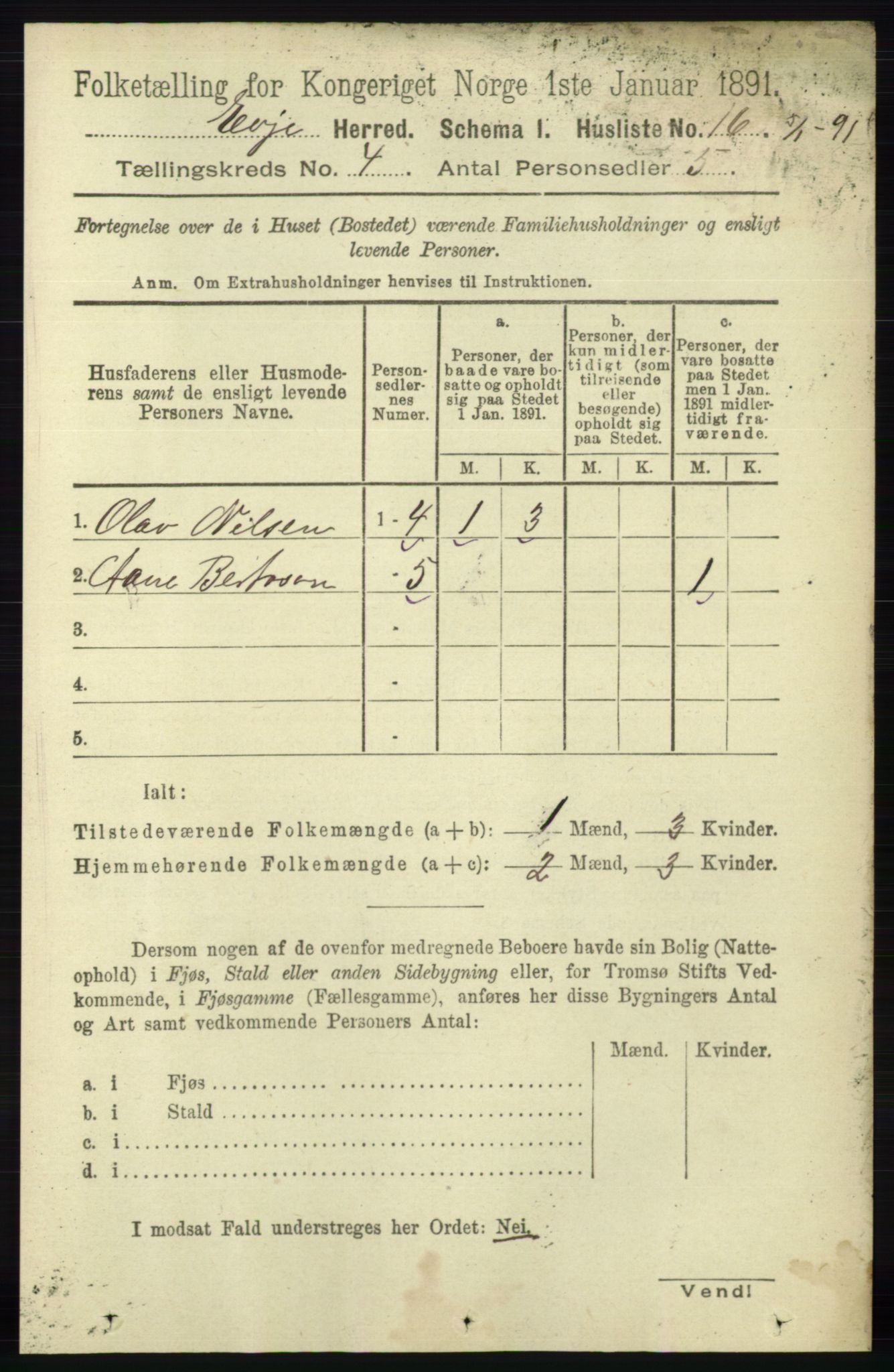 RA, 1891 census for 0937 Evje, 1891, p. 940