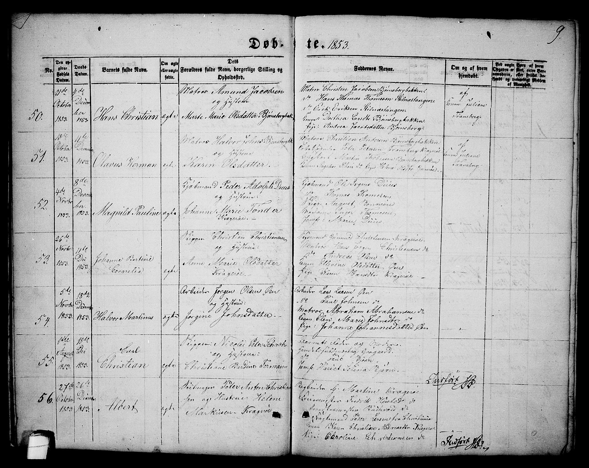 Kragerø kirkebøker, AV/SAKO-A-278/G/Ga/L0004: Parish register (copy) no. 4, 1853-1865, p. 9