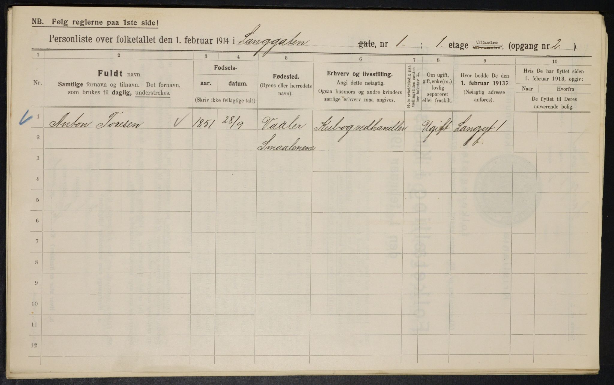 OBA, Municipal Census 1914 for Kristiania, 1914, p. 56352