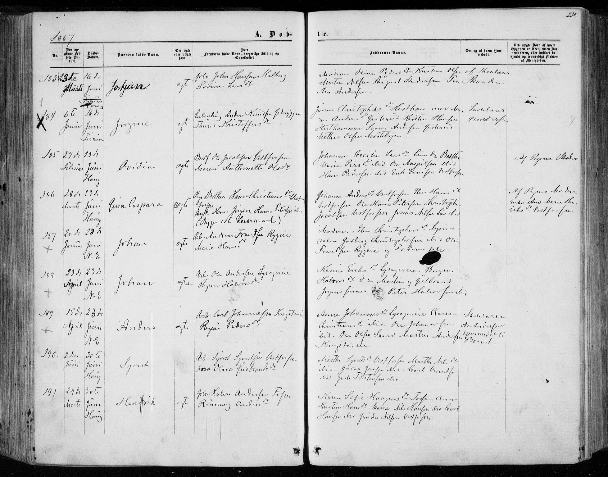 Eiker kirkebøker, SAKO/A-4/F/Fa/L0016: Parish register (official) no. I 16, 1860-1868, p. 230