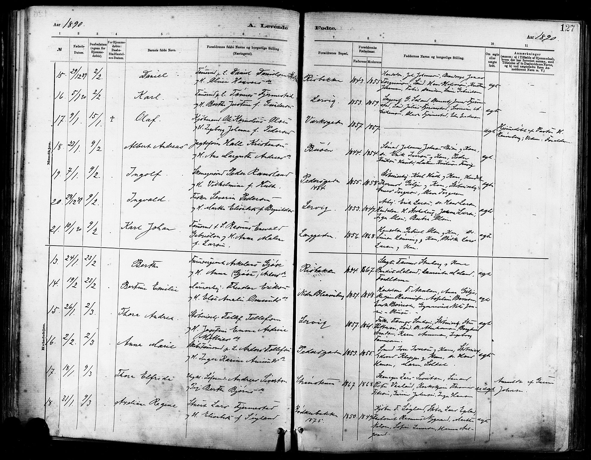 St. Johannes sokneprestkontor, AV/SAST-A-101814/001/30/30BA/L0001: Parish register (official) no. A 1, 1885-1891, p. 127