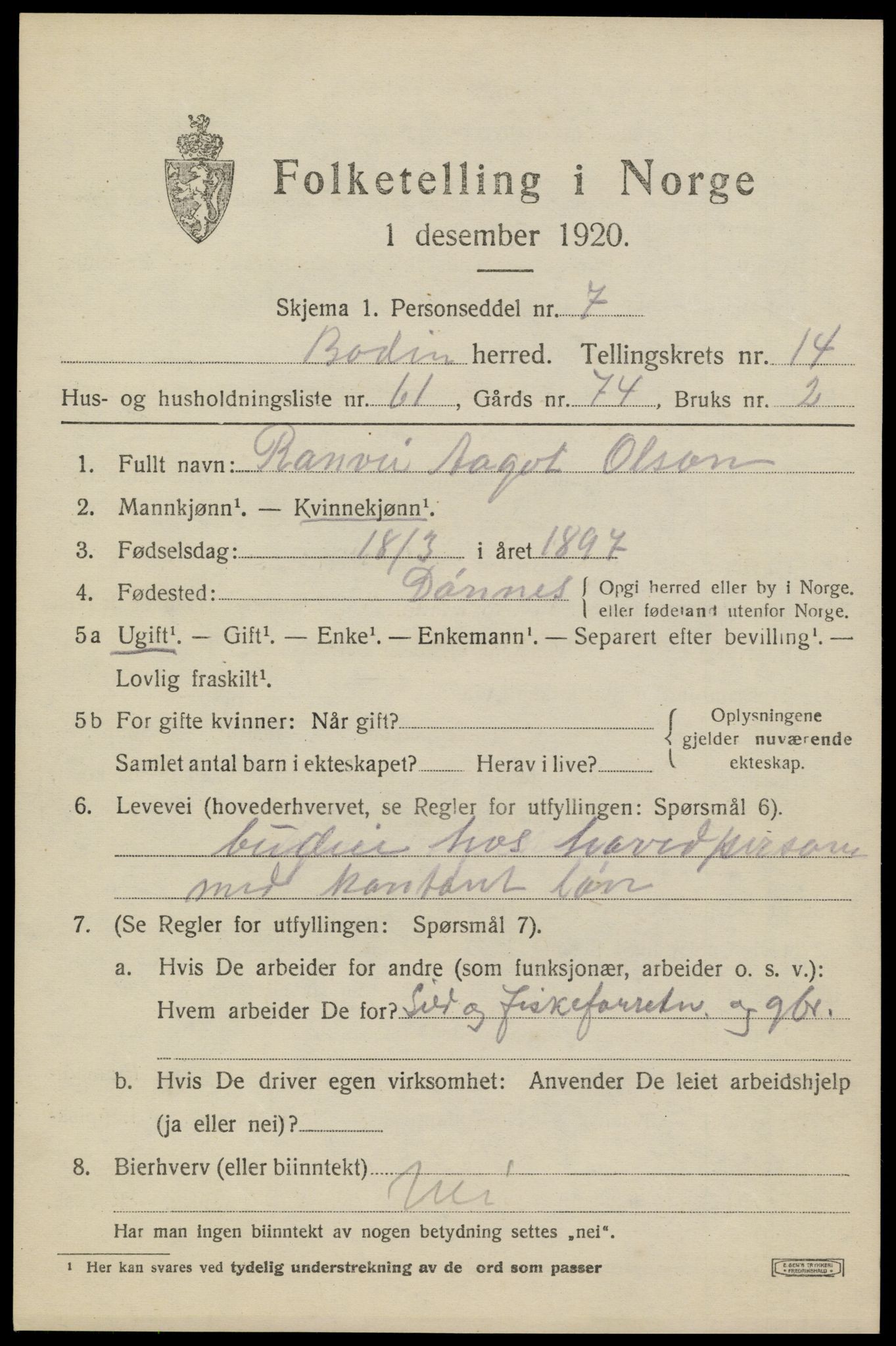 SAT, 1920 census for Bodin, 1920, p. 10860