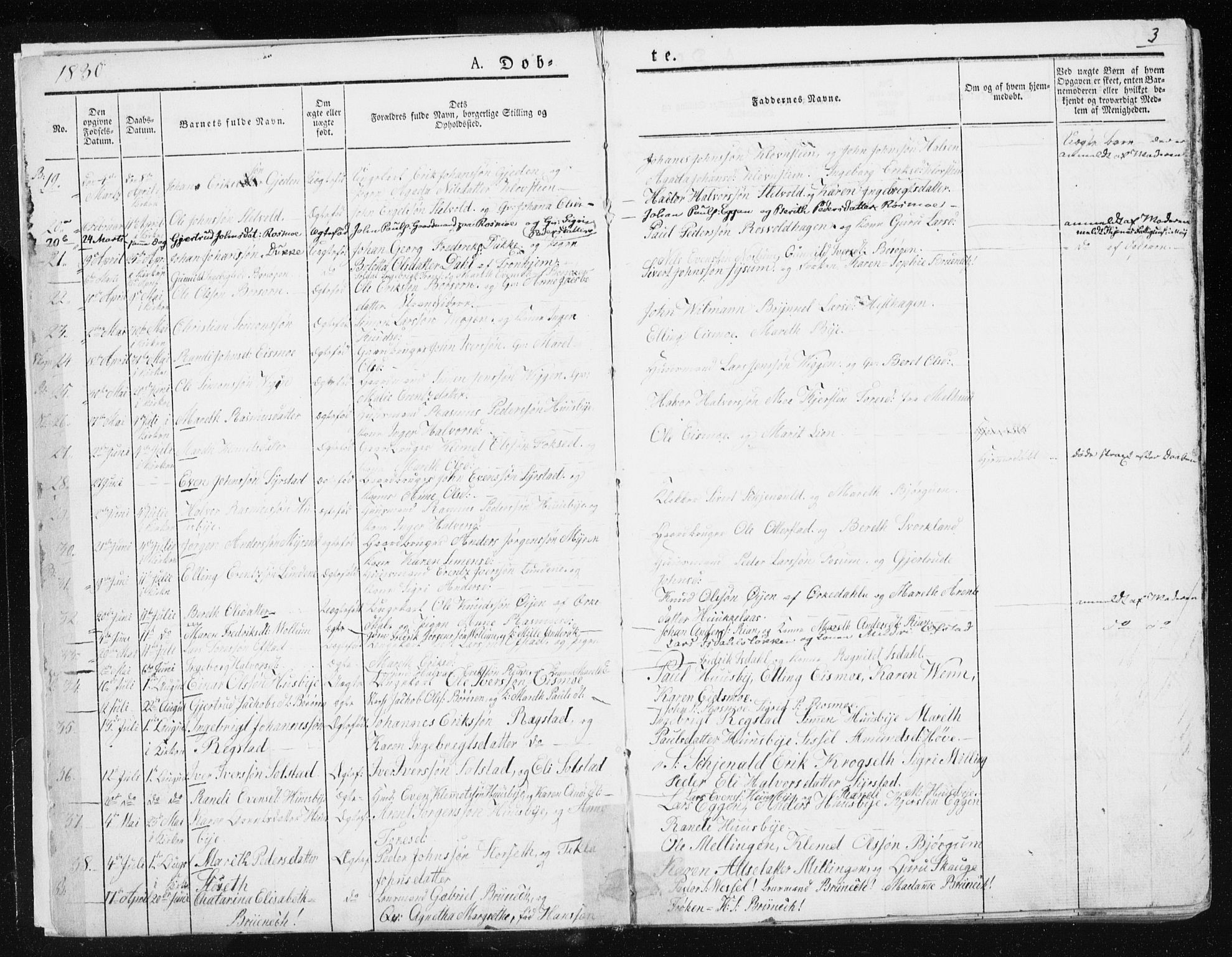 Ministerialprotokoller, klokkerbøker og fødselsregistre - Sør-Trøndelag, SAT/A-1456/665/L0771: Parish register (official) no. 665A06, 1830-1856, p. 3