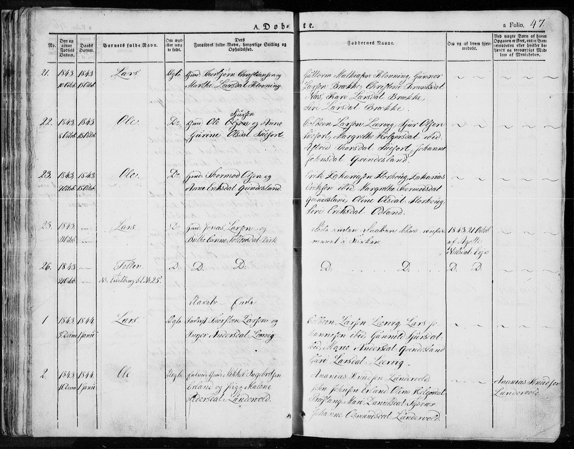 Tysvær sokneprestkontor, SAST/A -101864/H/Ha/Haa/L0001: Parish register (official) no. A 1.1, 1831-1856, p. 47