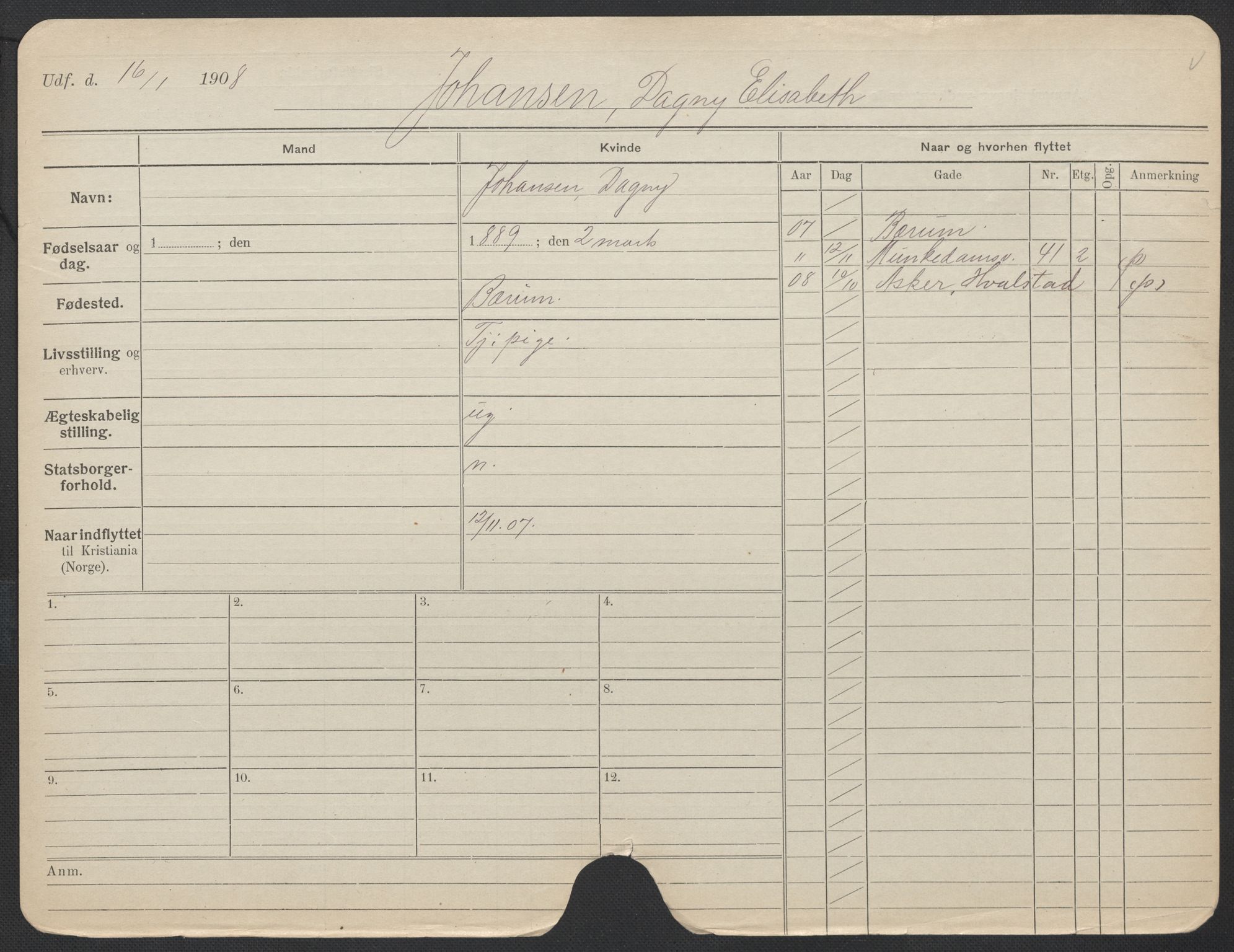 Oslo folkeregister, Registerkort, AV/SAO-A-11715/F/Fa/Fac/L0017: Kvinner, 1906-1914, p. 700a