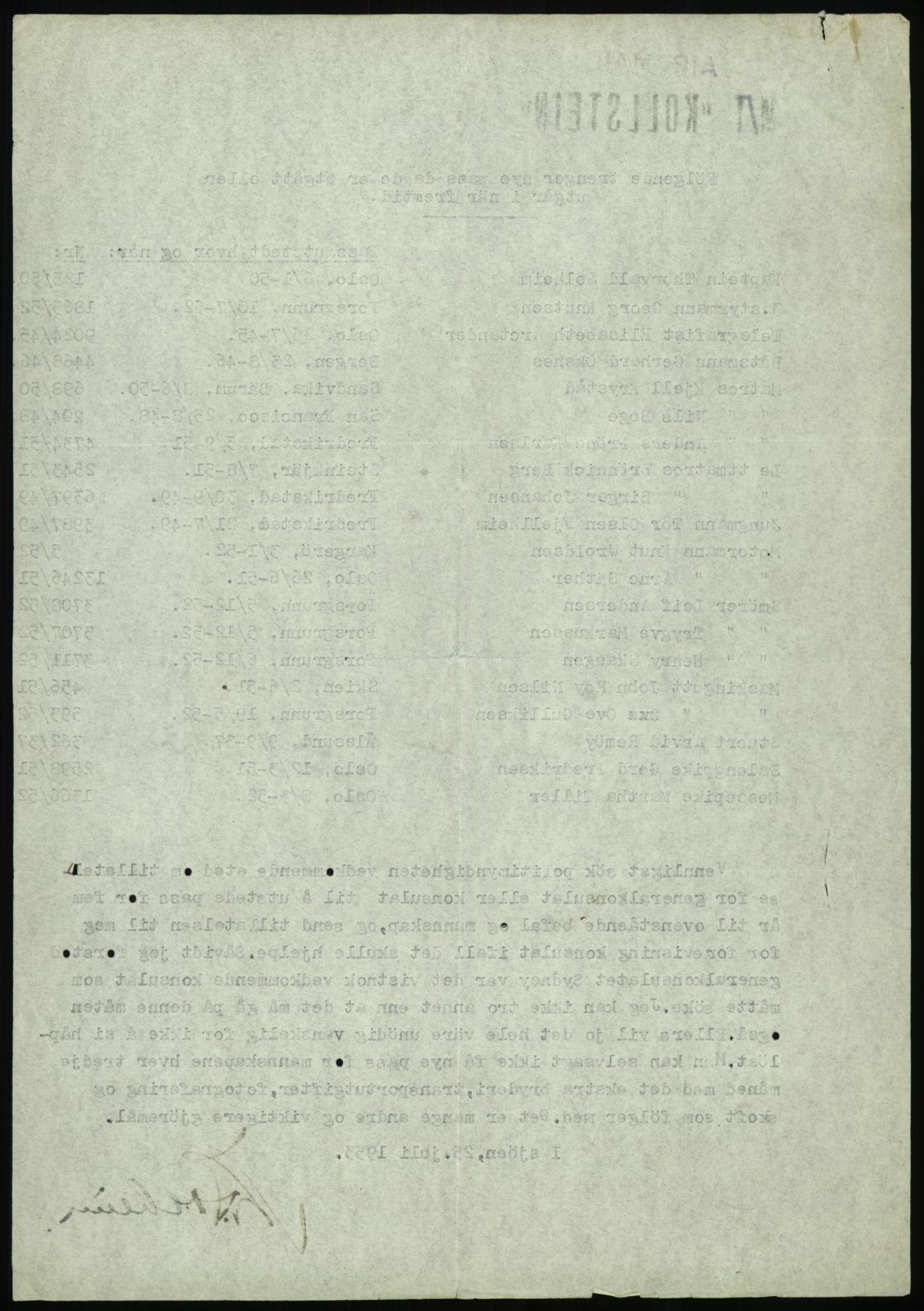 Justisdepartementet, 3. politikontor P3, AV/RA-S-1051/D/L0040: Passinstruksen - Passutstedelse ved utenriksstasjoner, 1947-1959, p. 1303