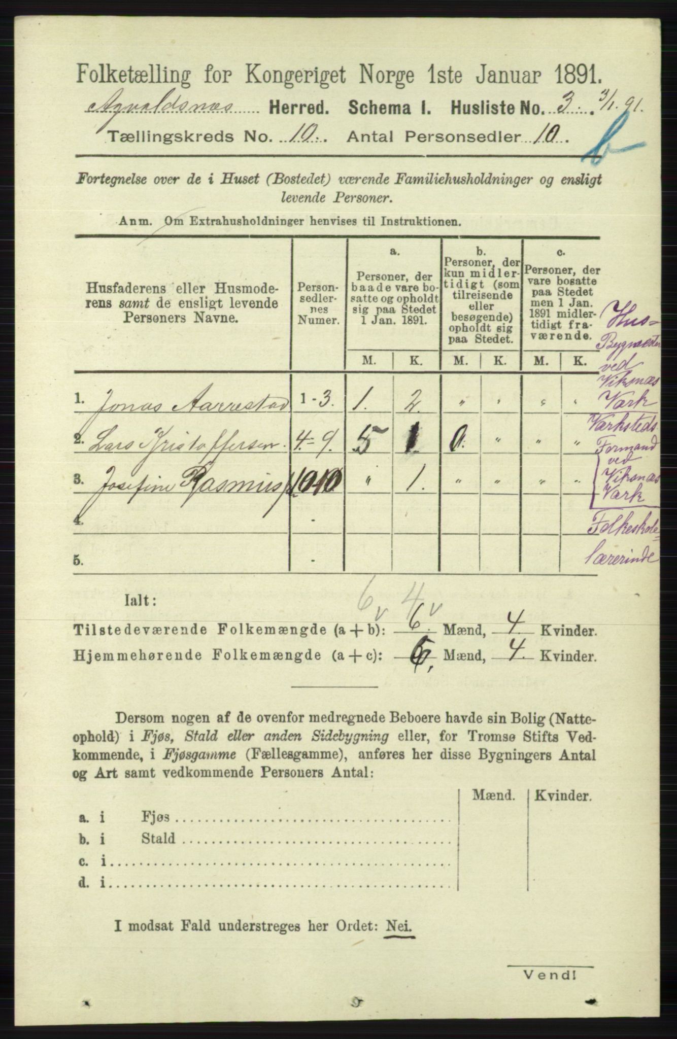 RA, 1891 census for 1147 Avaldsnes, 1891, p. 5757