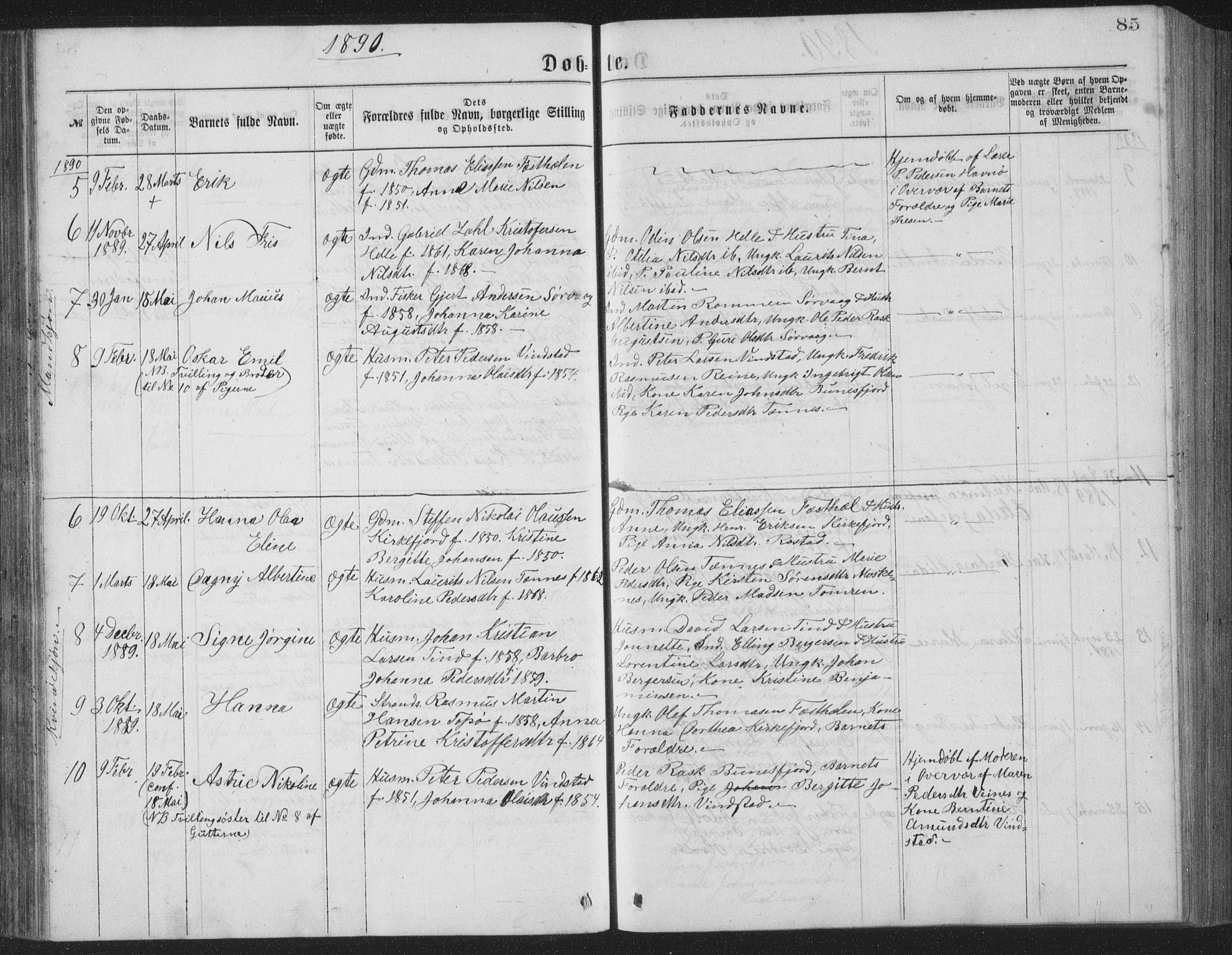 Ministerialprotokoller, klokkerbøker og fødselsregistre - Nordland, AV/SAT-A-1459/886/L1225: Parish register (copy) no. 886C02, 1874-1896, p. 85