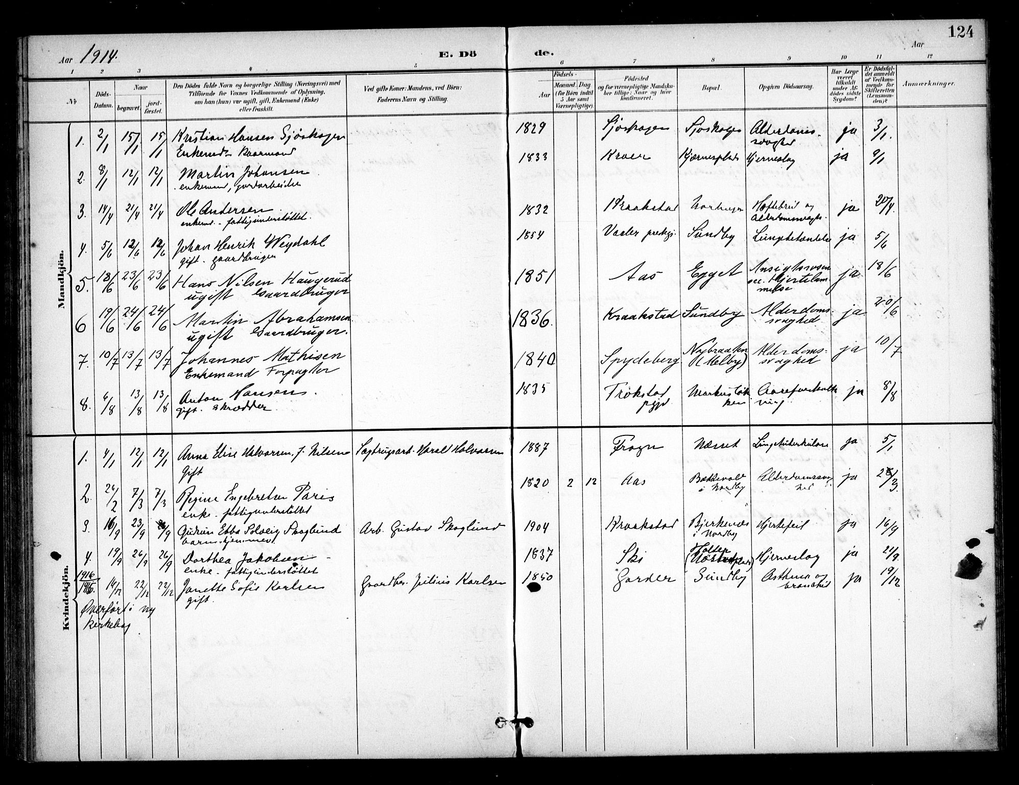 Ås prestekontor Kirkebøker, AV/SAO-A-10894/F/Fb/L0002: Parish register (official) no. II 2, 1895-1916, p. 124