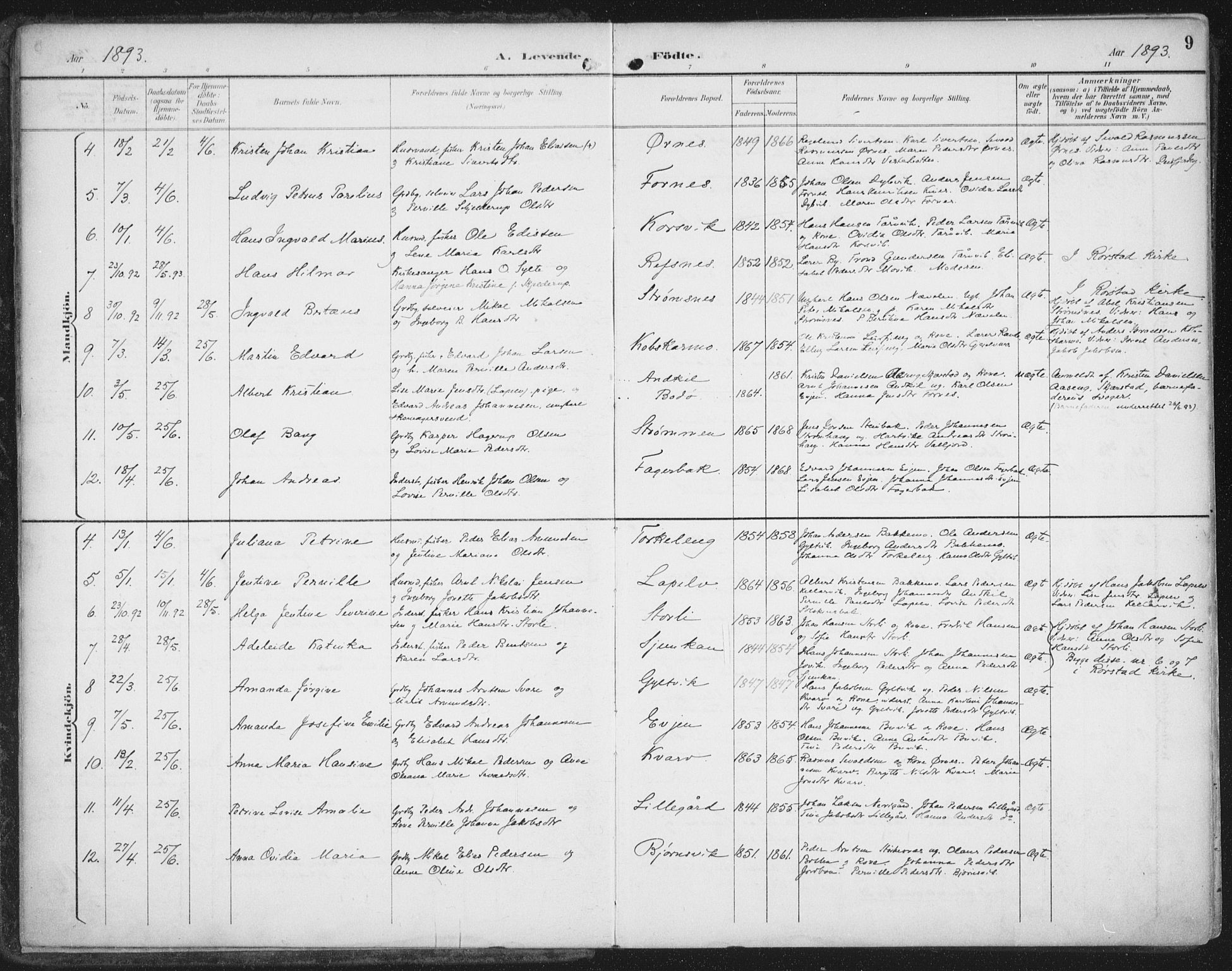 Ministerialprotokoller, klokkerbøker og fødselsregistre - Nordland, SAT/A-1459/854/L0779: Parish register (official) no. 854A02, 1892-1909, p. 9