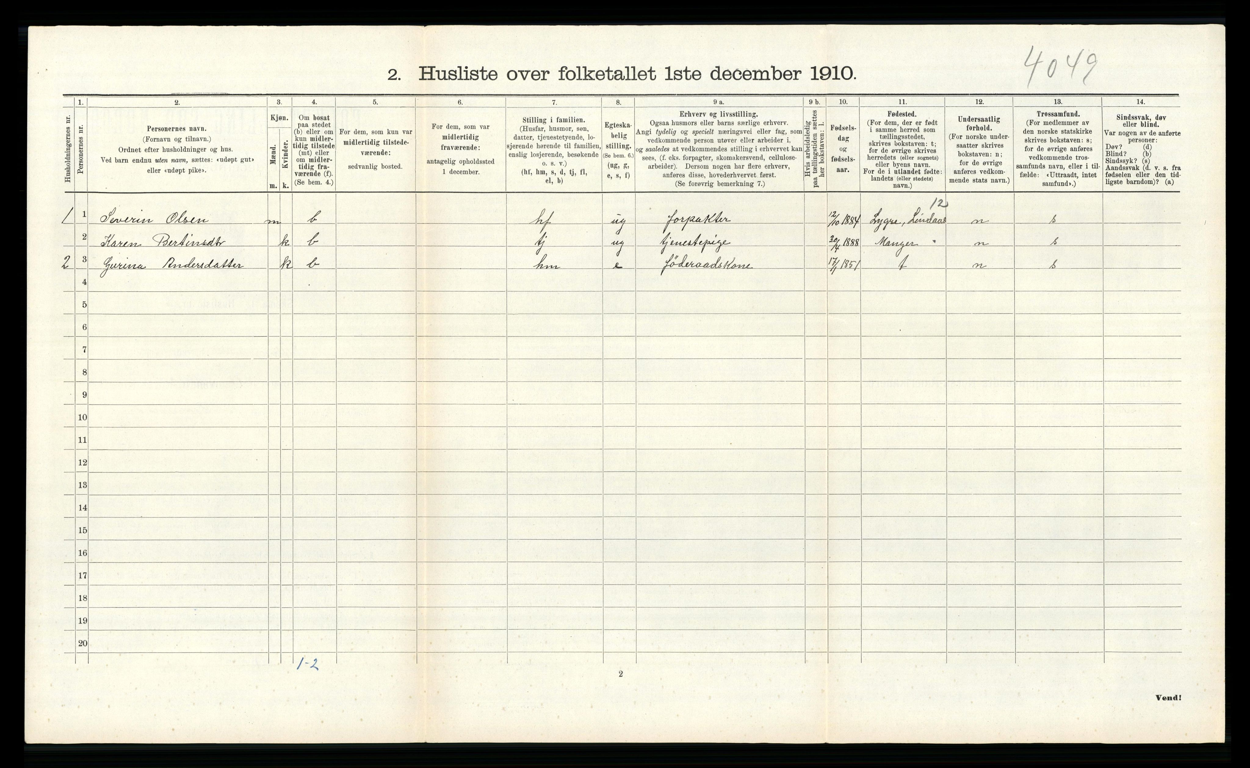RA, 1910 census for Alversund, 1910, p. 285