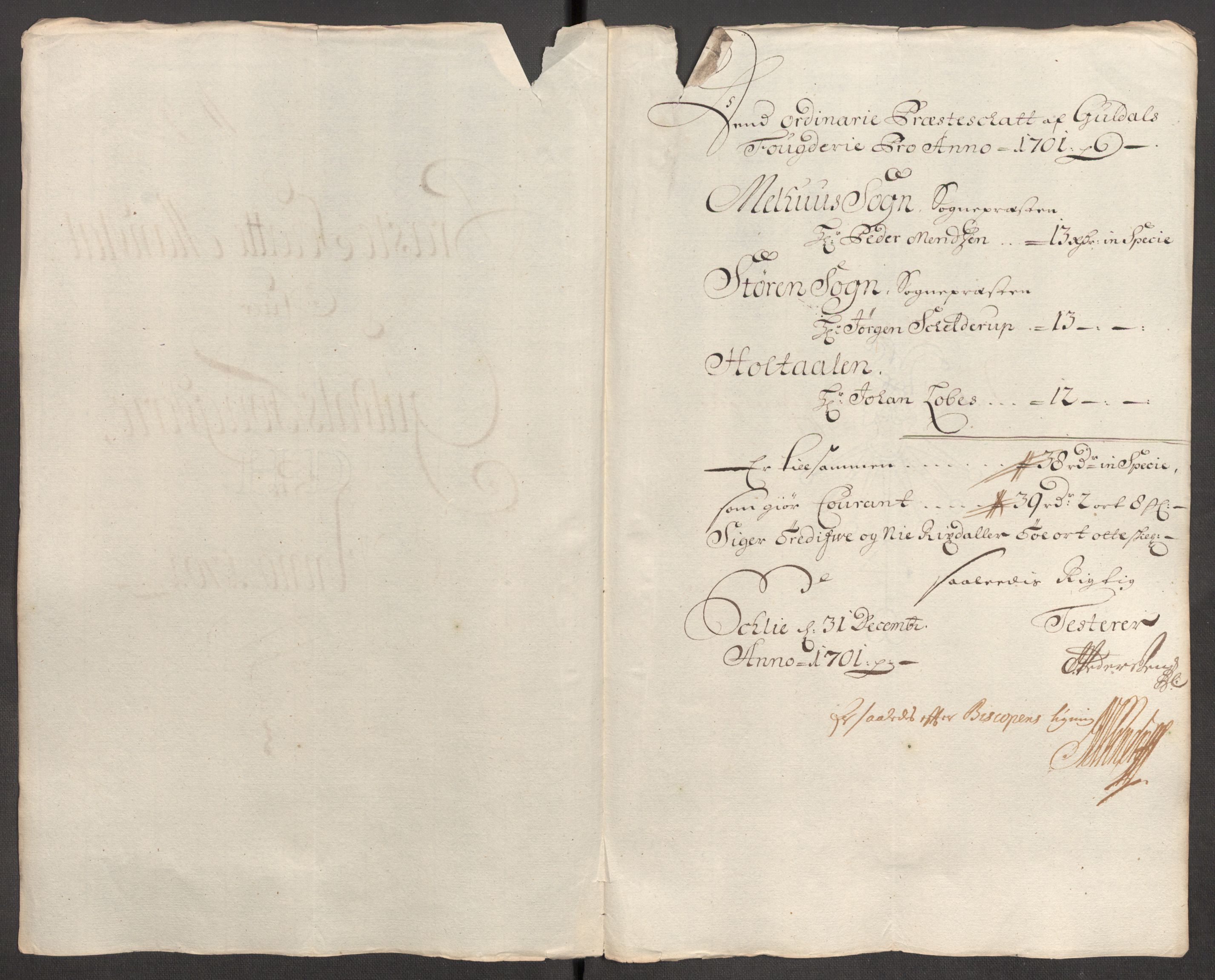 Rentekammeret inntil 1814, Reviderte regnskaper, Fogderegnskap, AV/RA-EA-4092/R60/L3951: Fogderegnskap Orkdal og Gauldal, 1701, p. 273