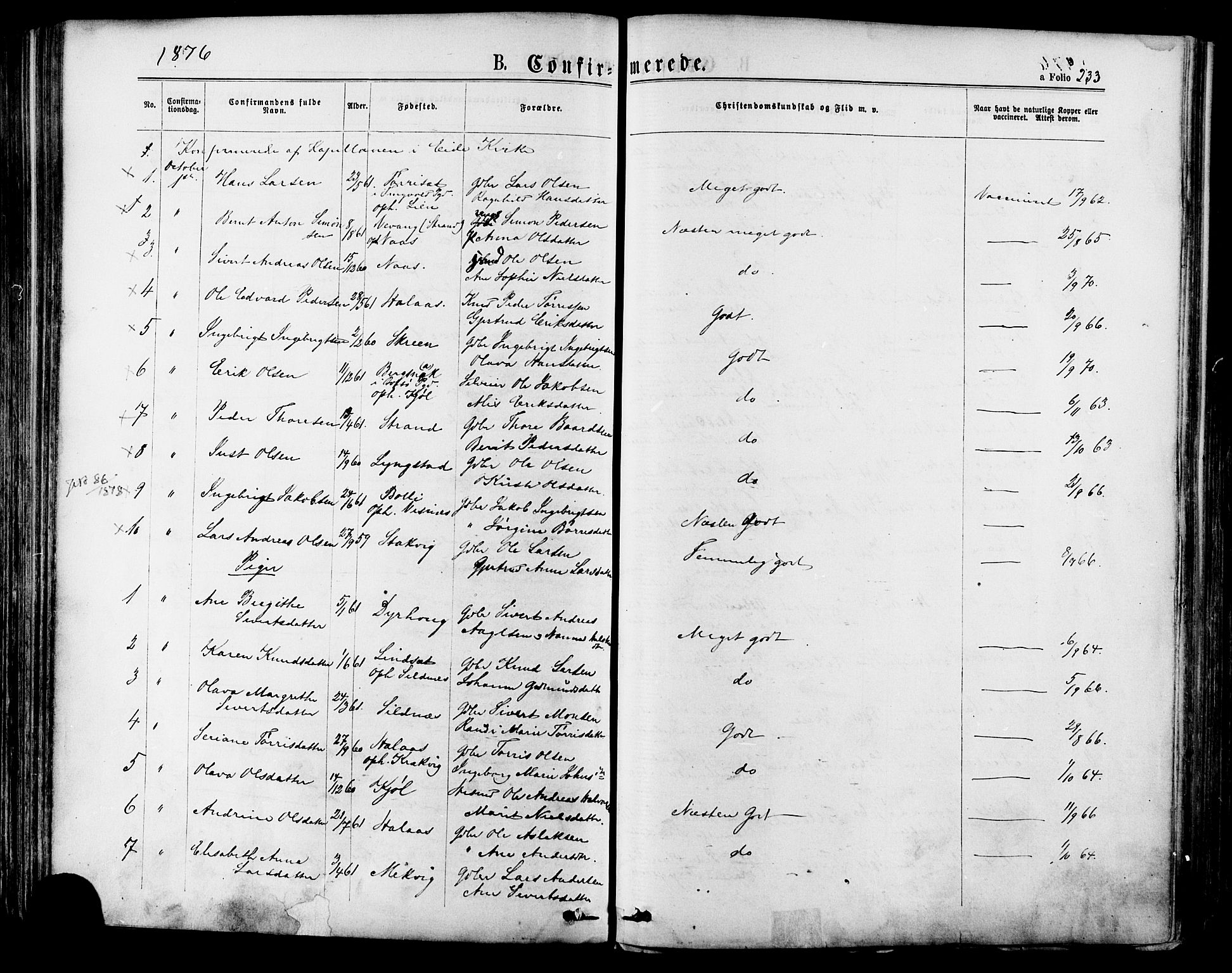 Ministerialprotokoller, klokkerbøker og fødselsregistre - Møre og Romsdal, SAT/A-1454/568/L0805: Parish register (official) no. 568A12 /1, 1869-1884, p. 233