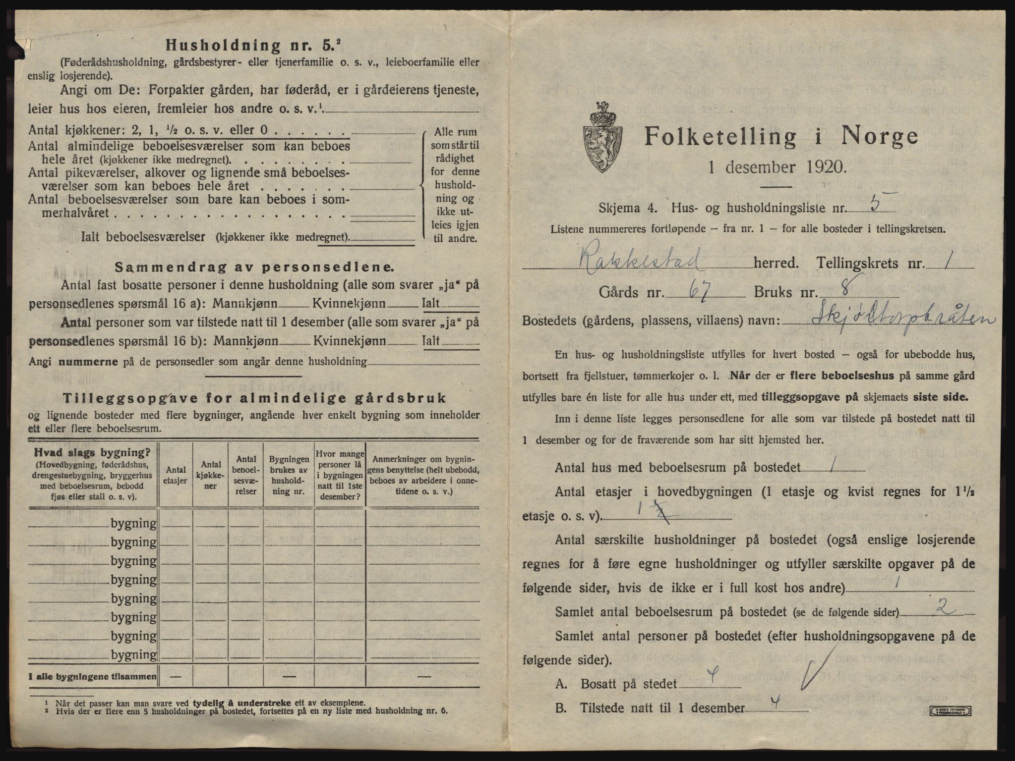 SAO, 1920 census for Rakkestad, 1920, p. 55