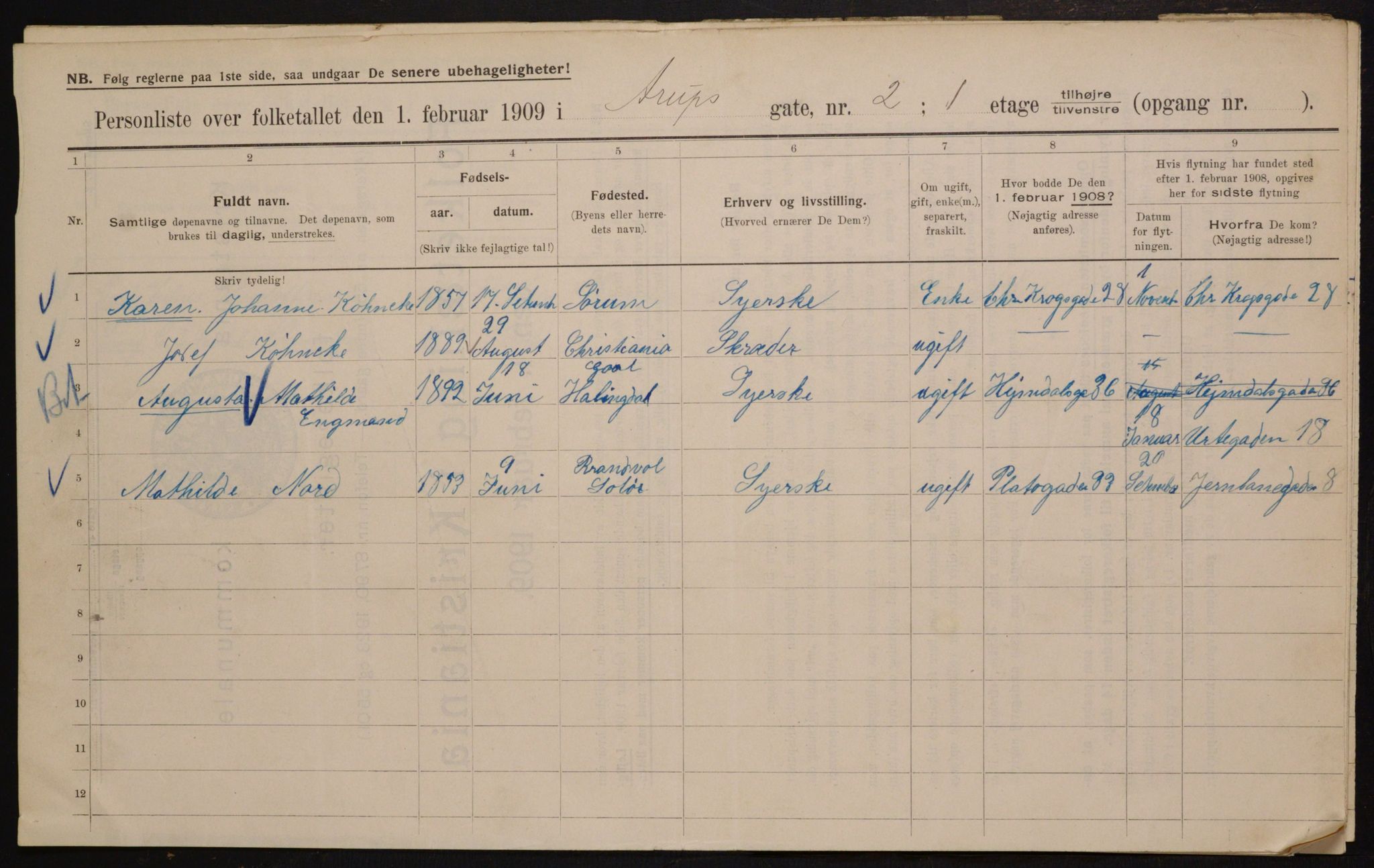 OBA, Municipal Census 1909 for Kristiania, 1909, p. 2041