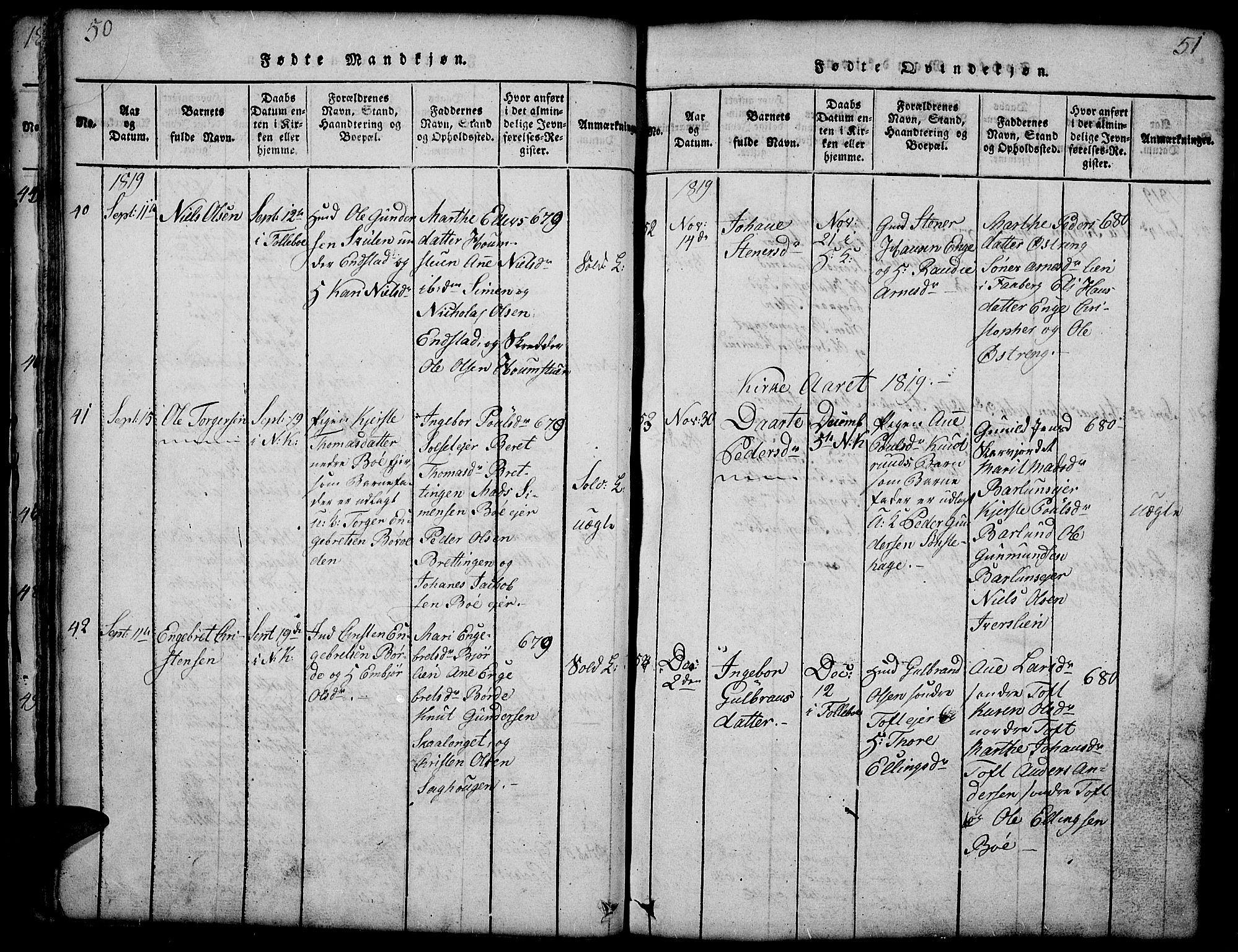 Gausdal prestekontor, AV/SAH-PREST-090/H/Ha/Hab/L0001: Parish register (copy) no. 1, 1817-1848, p. 50-51