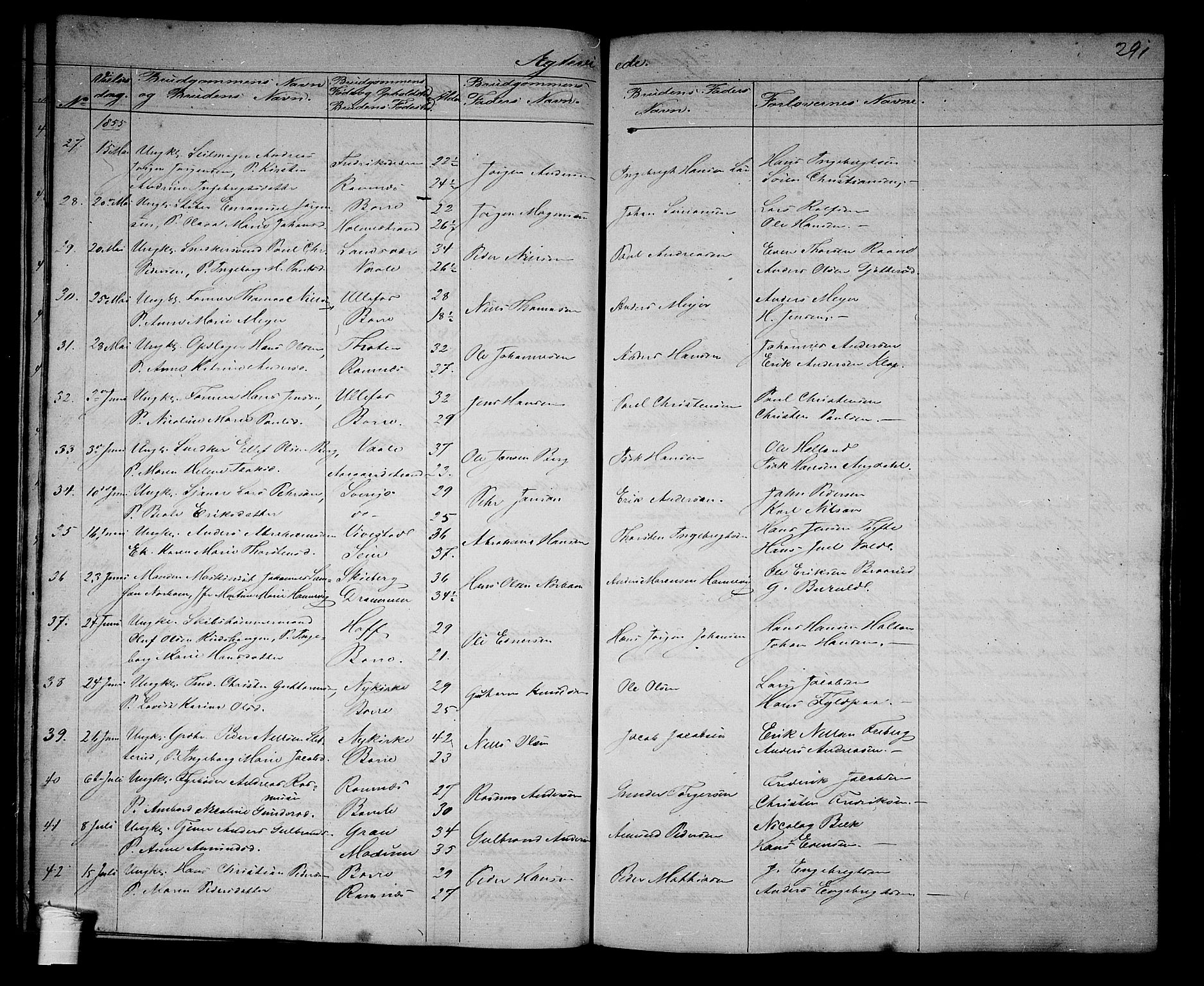 Borre kirkebøker, SAKO/A-338/G/Ga/L0002: Parish register (copy) no. I 2, 1852-1871, p. 291