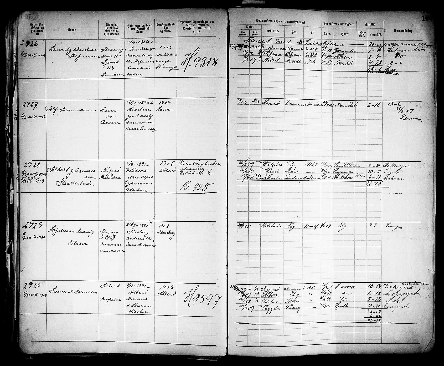 Tønsberg innrulleringskontor, SAKO/A-786/F/Fb/L0005: Annotasjonsrulle Patent nr. 2401-4080, 1904-1910, p. 110