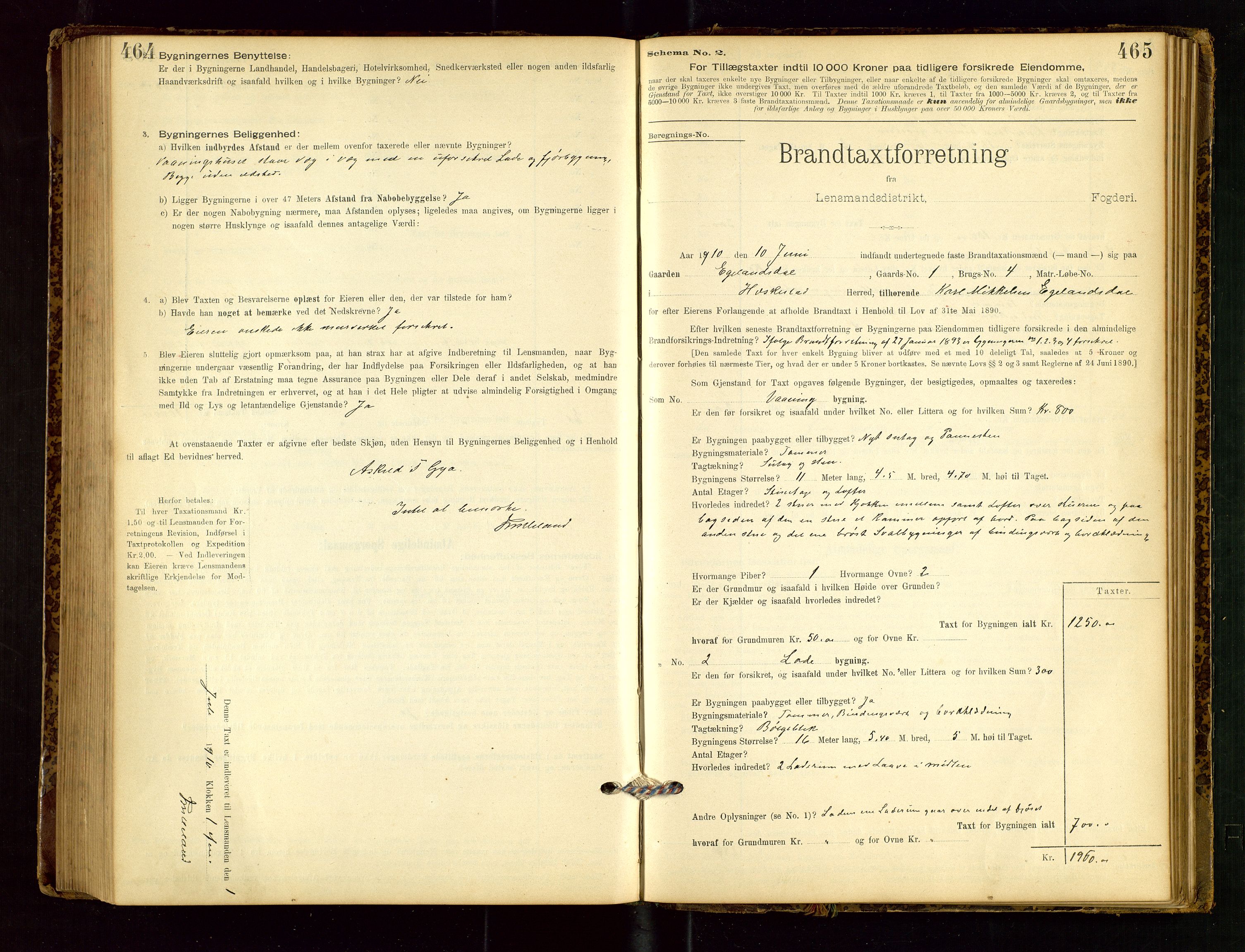 Heskestad lensmannskontor, SAST/A-100304/Gob/L0001: "Brandtaxationsprotokol", 1894-1915, p. 464-465