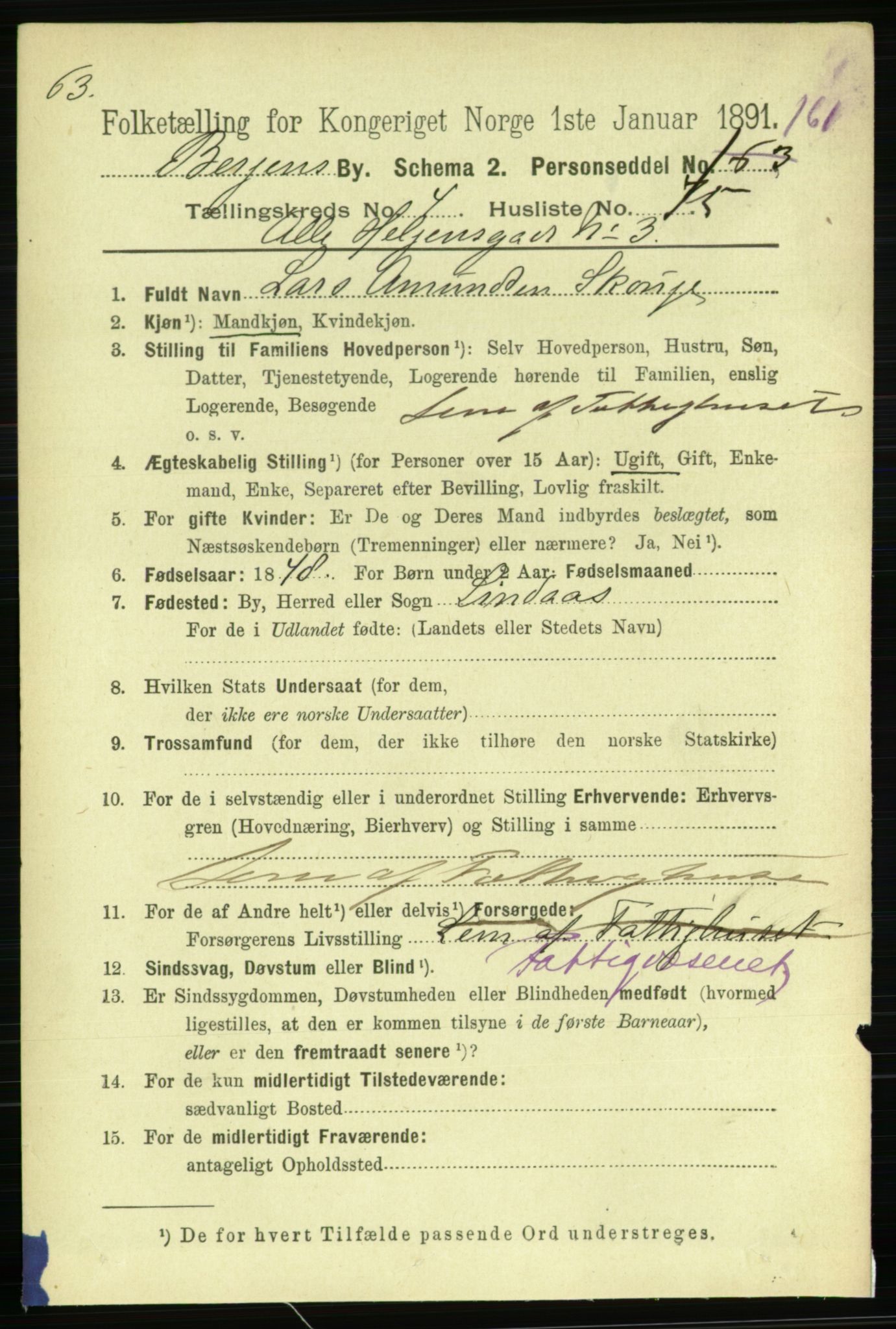 RA, 1891 Census for 1301 Bergen, 1891, p. 13692