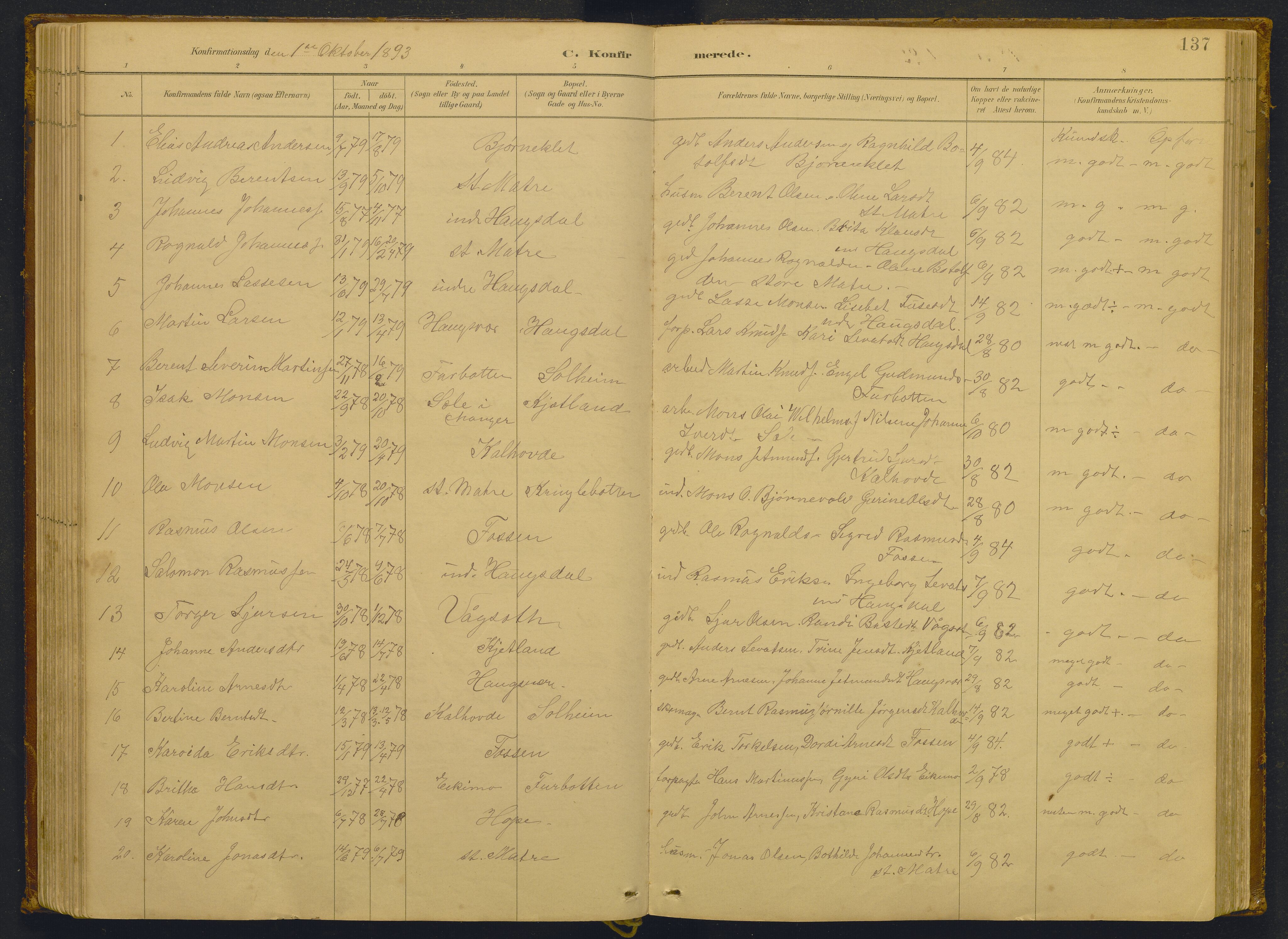 Masfjorden sokneprestembete, AV/SAB-A-77001: Parish register (copy) no. -, 1882-1933, p. 137