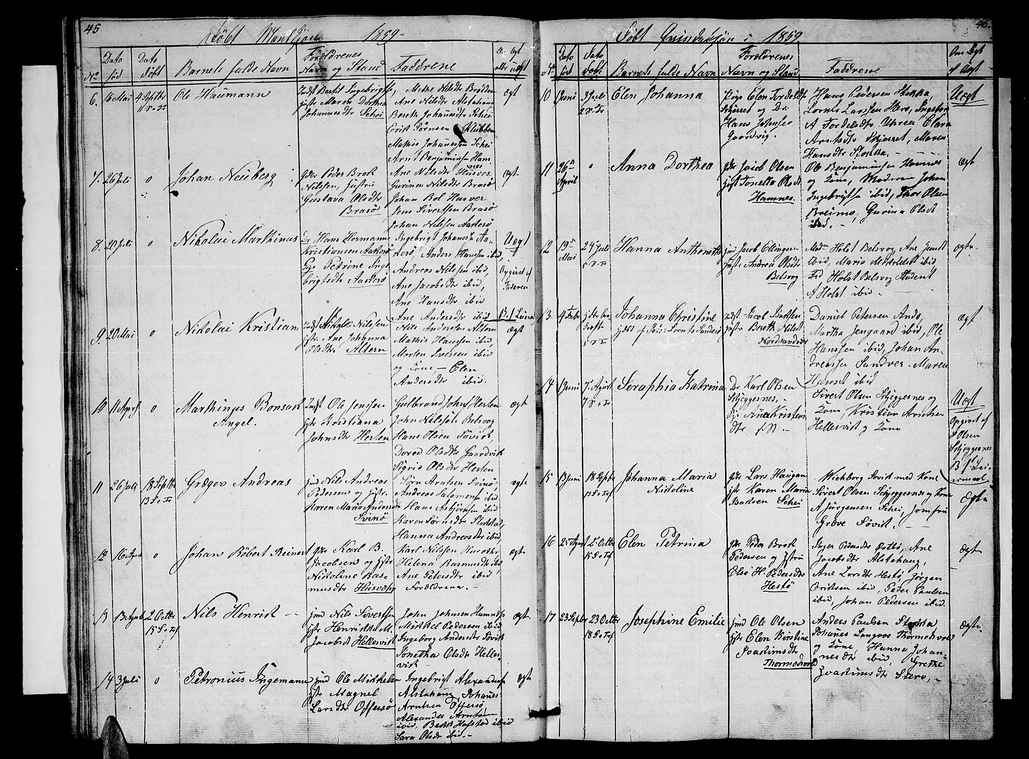 Ministerialprotokoller, klokkerbøker og fødselsregistre - Nordland, AV/SAT-A-1459/830/L0460: Parish register (copy) no. 830C02, 1843-1865, p. 45-46