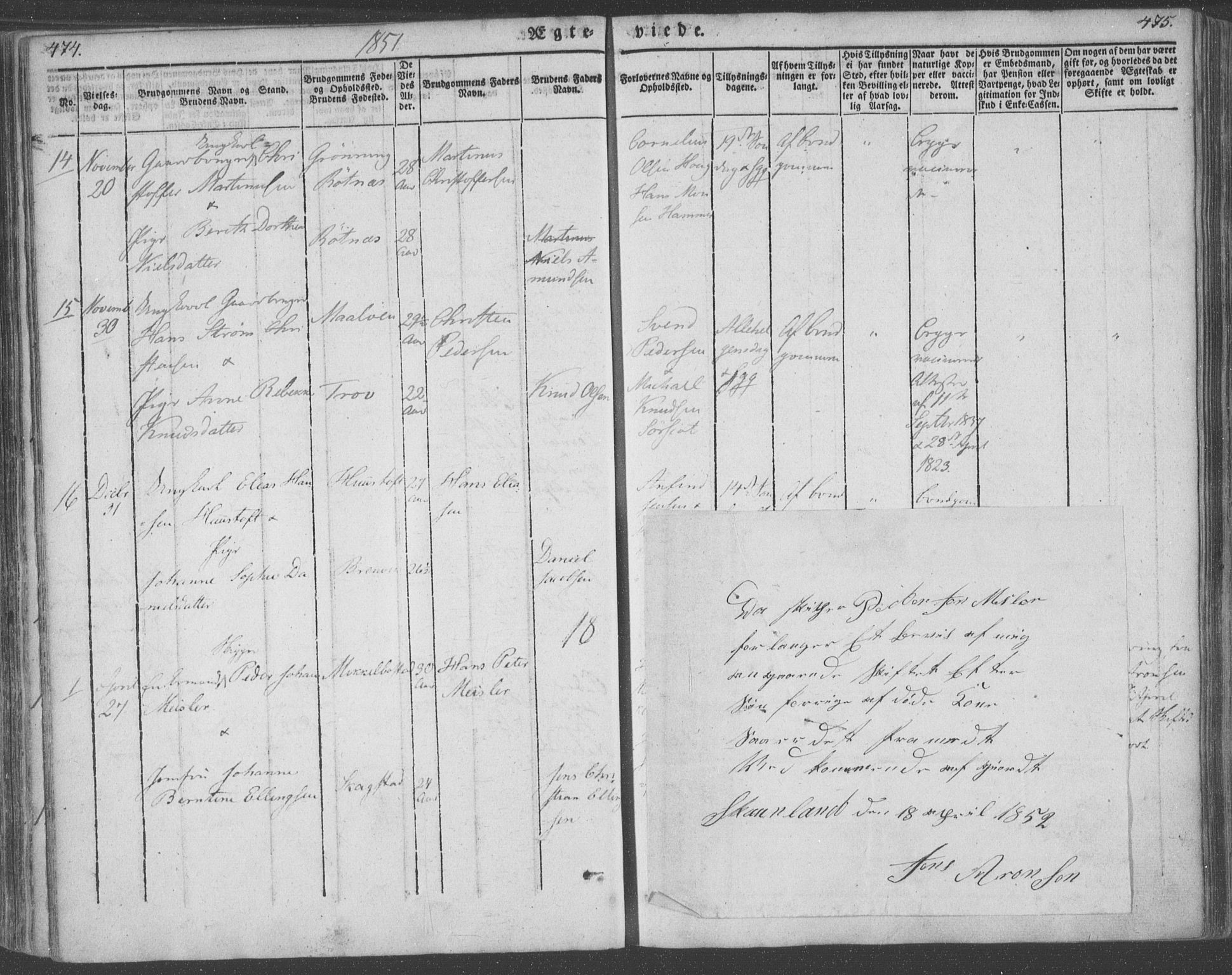 Ministerialprotokoller, klokkerbøker og fødselsregistre - Nordland, AV/SAT-A-1459/855/L0799: Parish register (official) no. 855A07, 1834-1852, p. 474-475