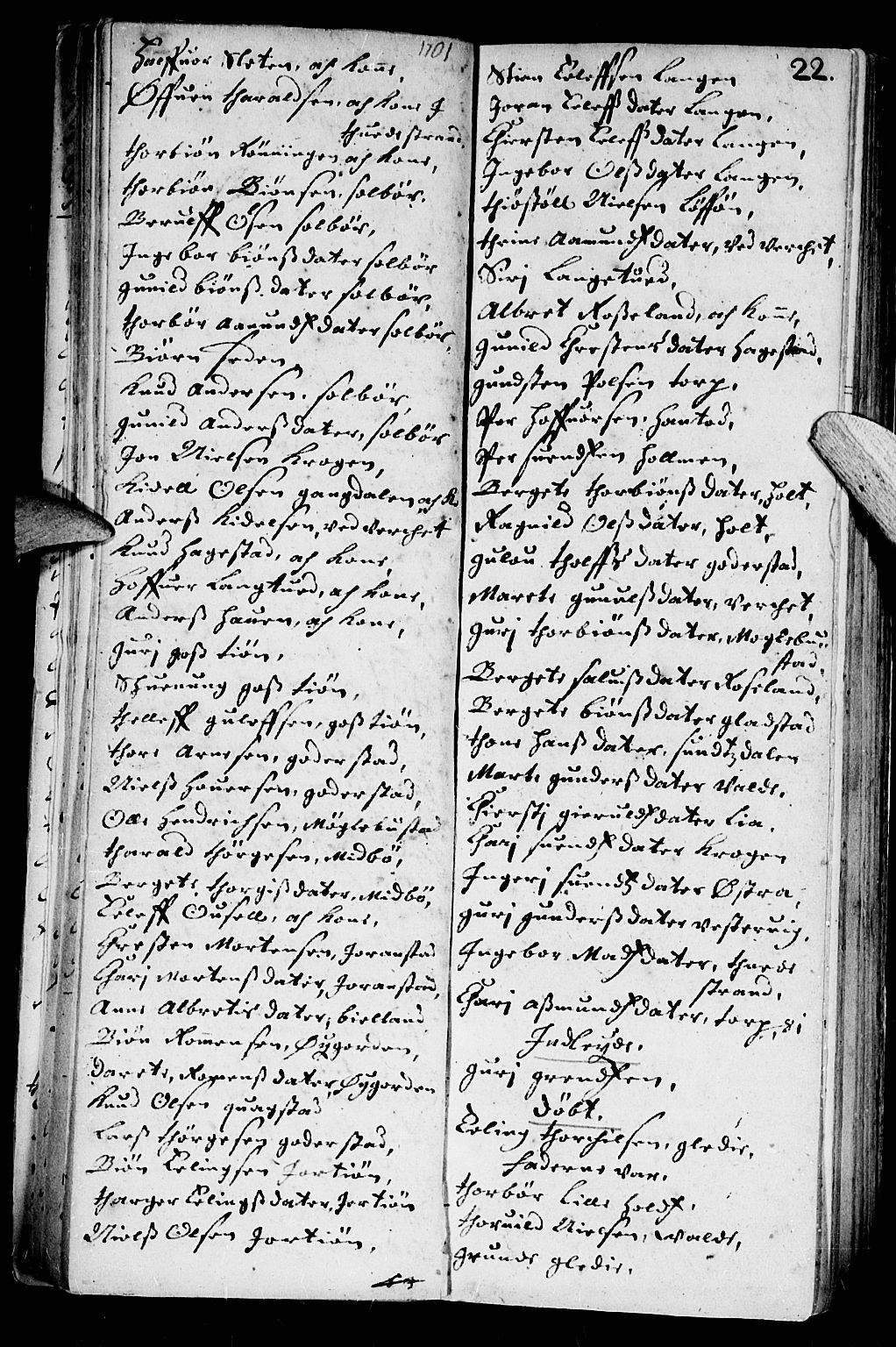 Holt sokneprestkontor, AV/SAK-1111-0021/F/Fb/L0001: Parish register (copy) no. B 1, 1699-1705, p. 22