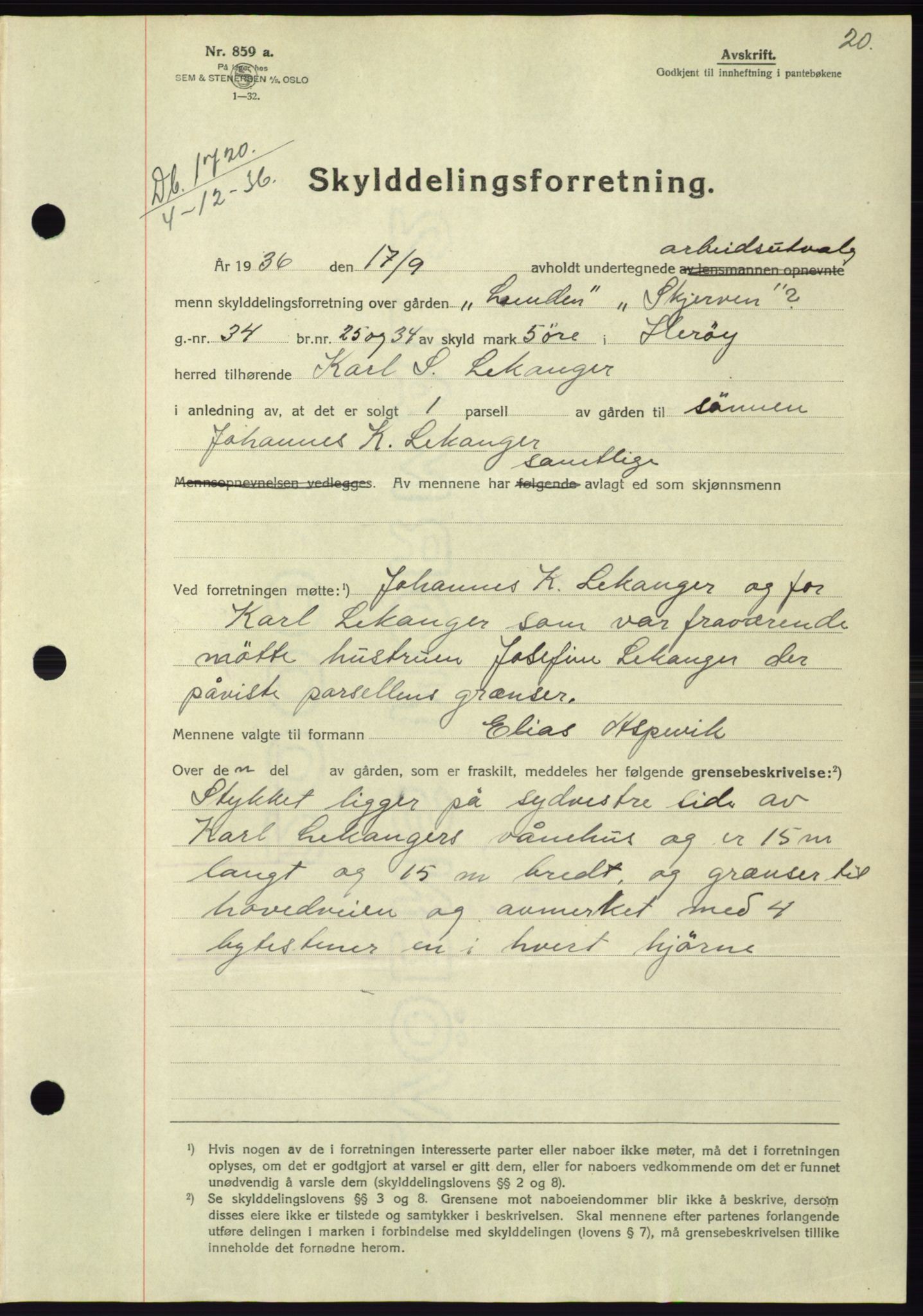 Søre Sunnmøre sorenskriveri, SAT/A-4122/1/2/2C/L0062: Mortgage book no. 56, 1936-1937, Diary no: : 1720/1936