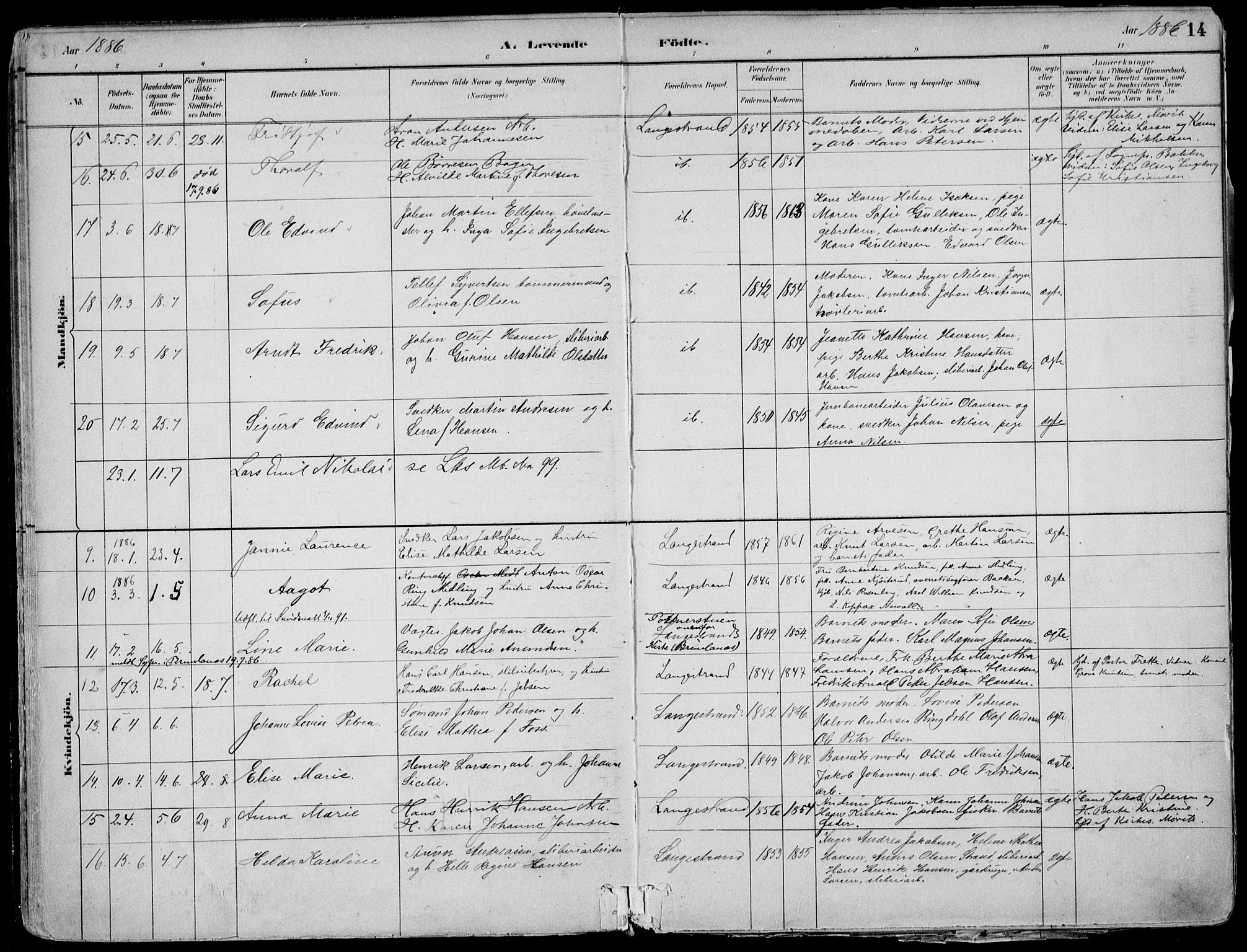 Larvik kirkebøker, SAKO/A-352/F/Fb/L0004: Parish register (official) no. II 4, 1884-1902, p. 14