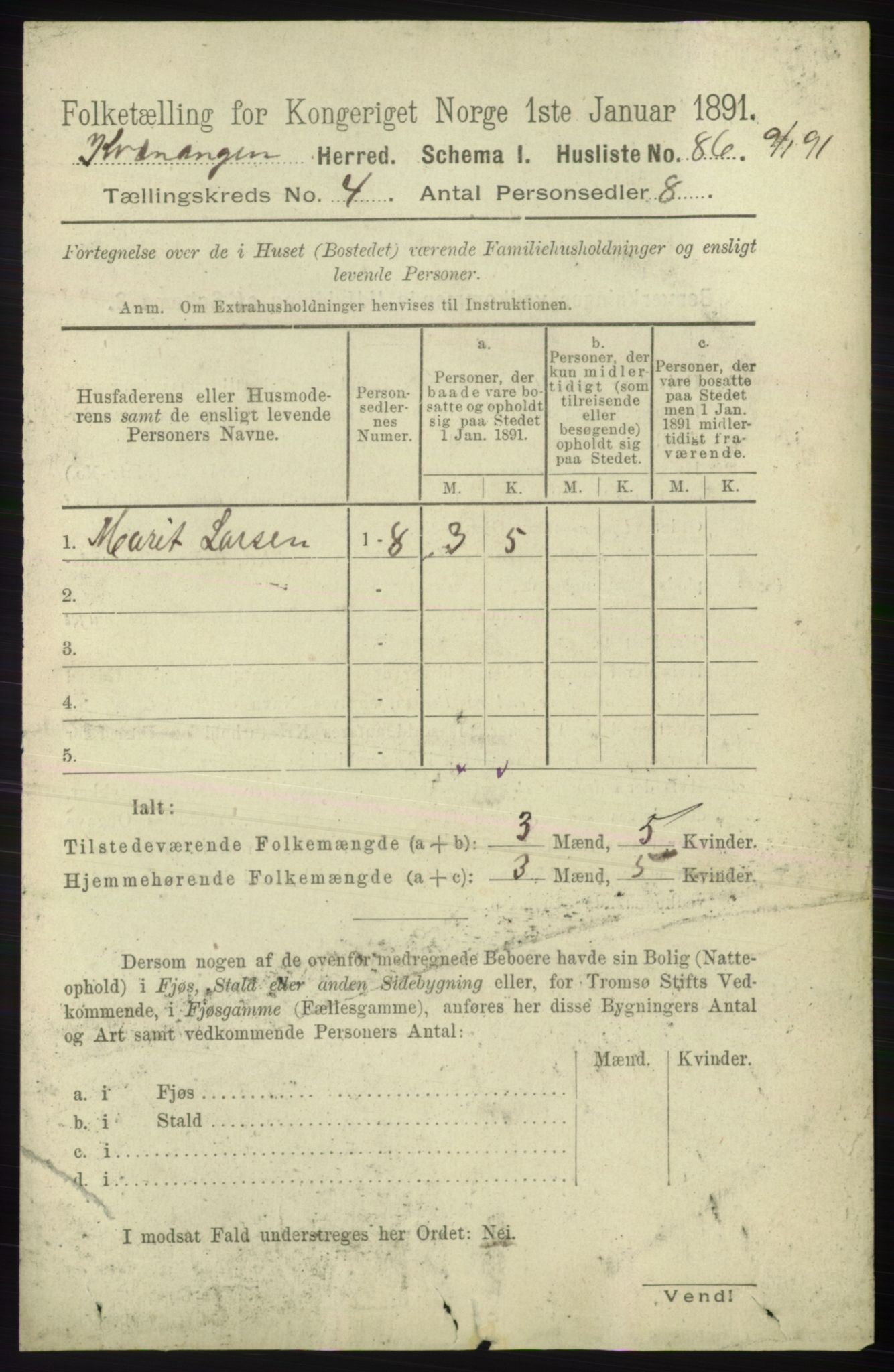 RA, 1891 census for 1943 Kvænangen, 1891, p. 1539