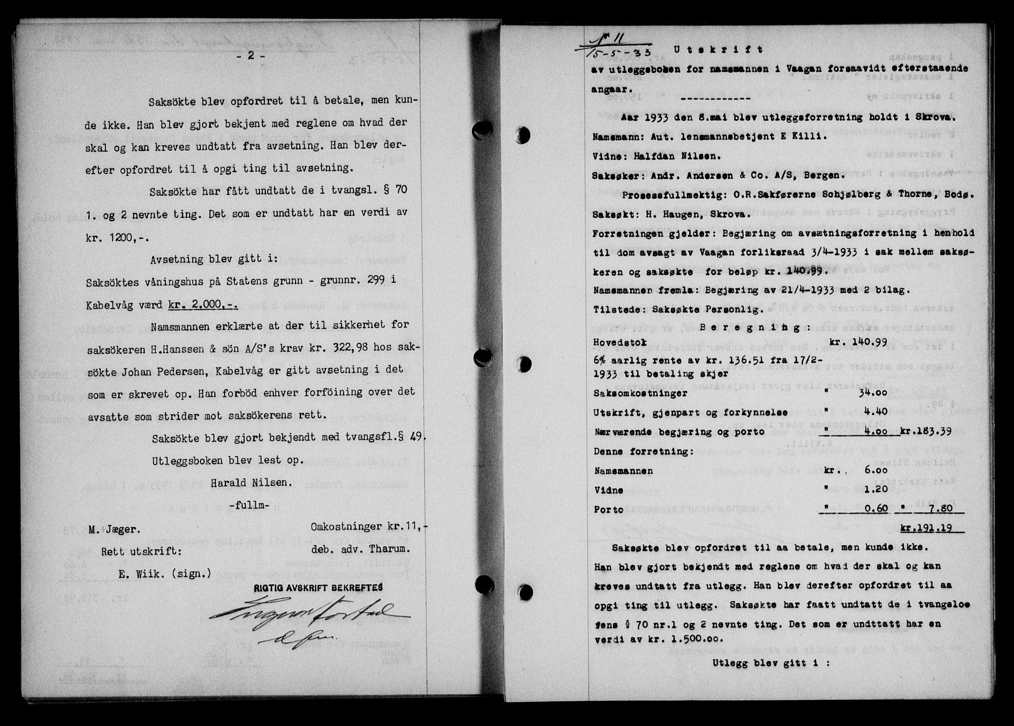 Lofoten sorenskriveri, SAT/A-0017/1/2/2C/L0027b: Mortgage book no. 27b, 1933-1933, Deed date: 15.05.1933