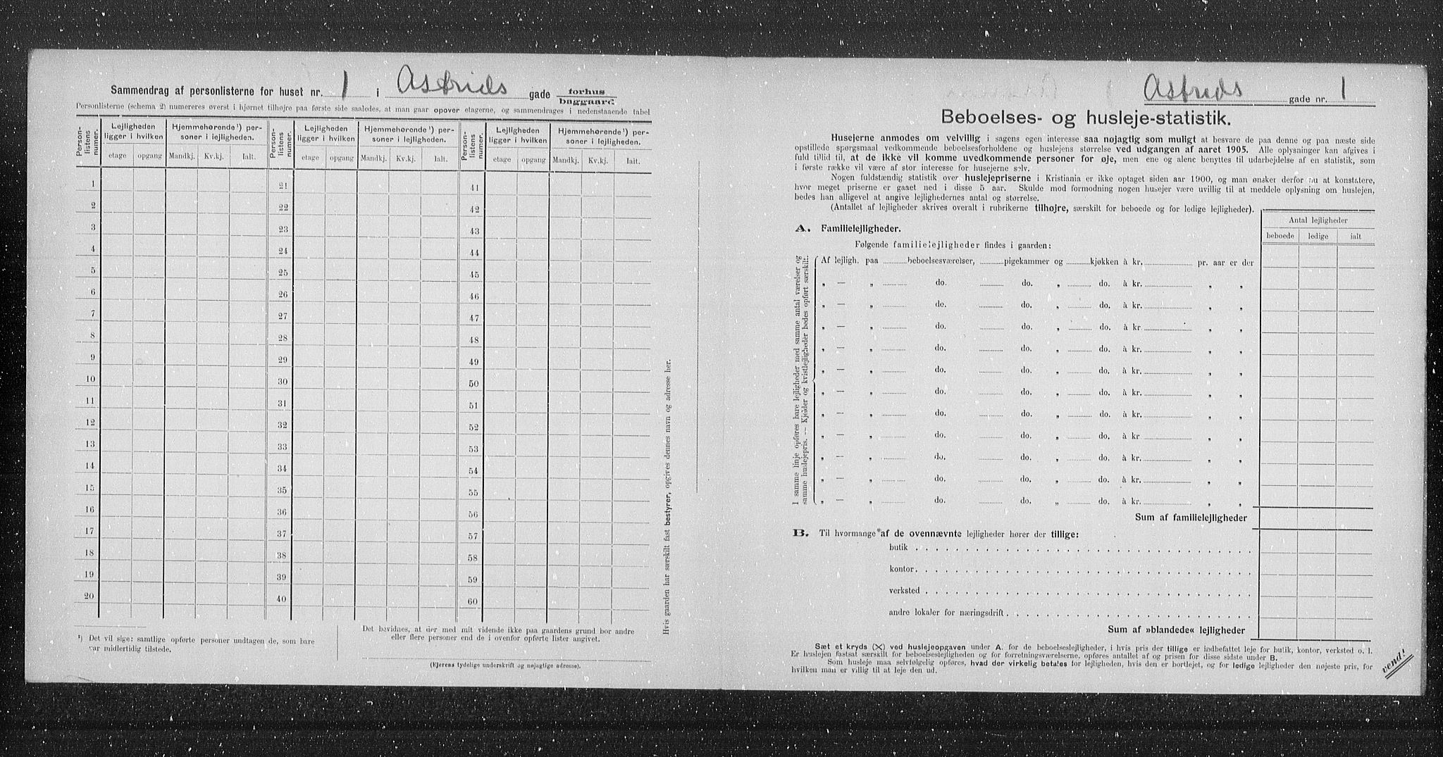 OBA, Municipal Census 1905 for Kristiania, 1905, p. 1301