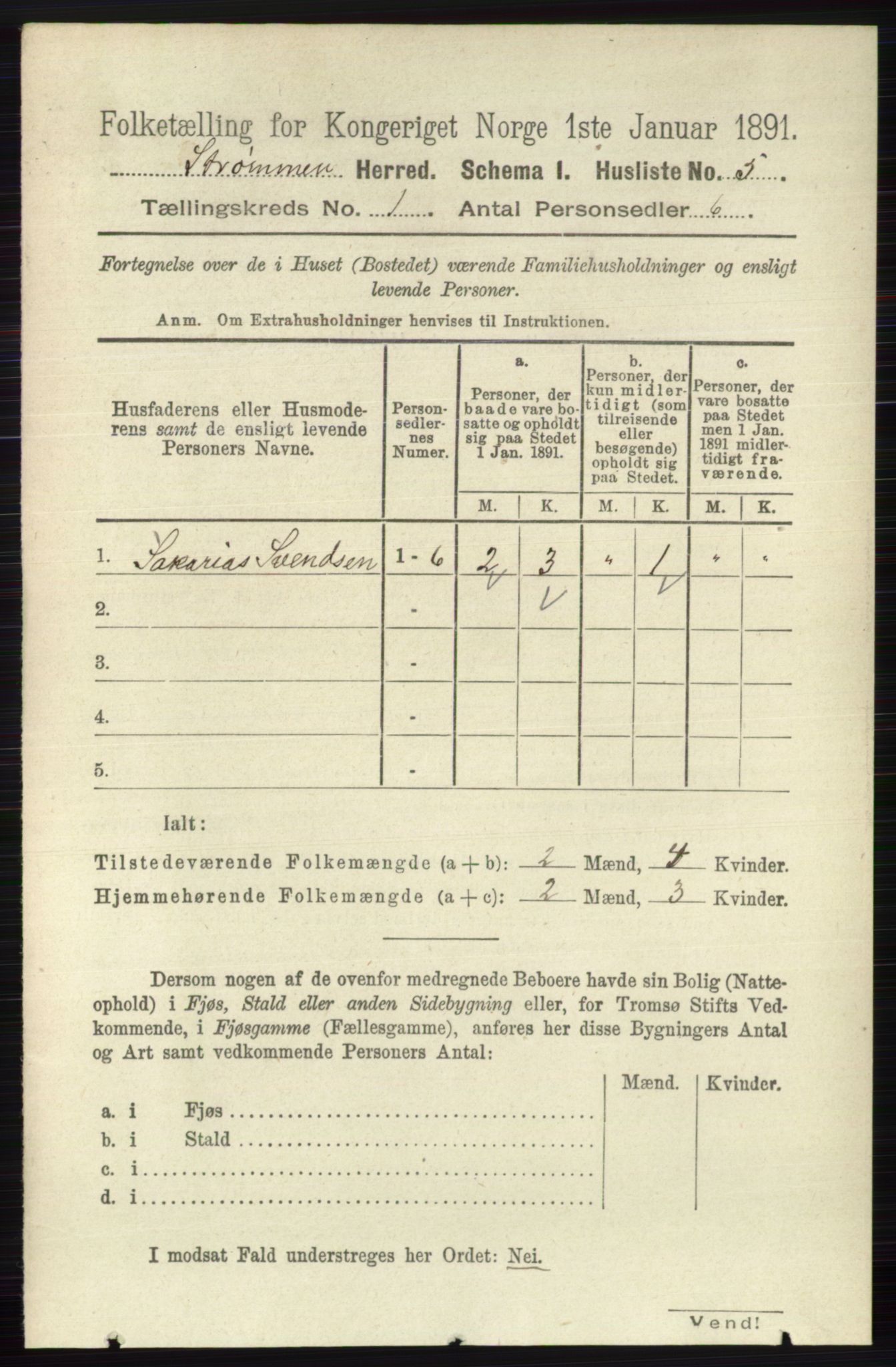 RA, 1891 census for 0711 Strømm, 1891, p. 19