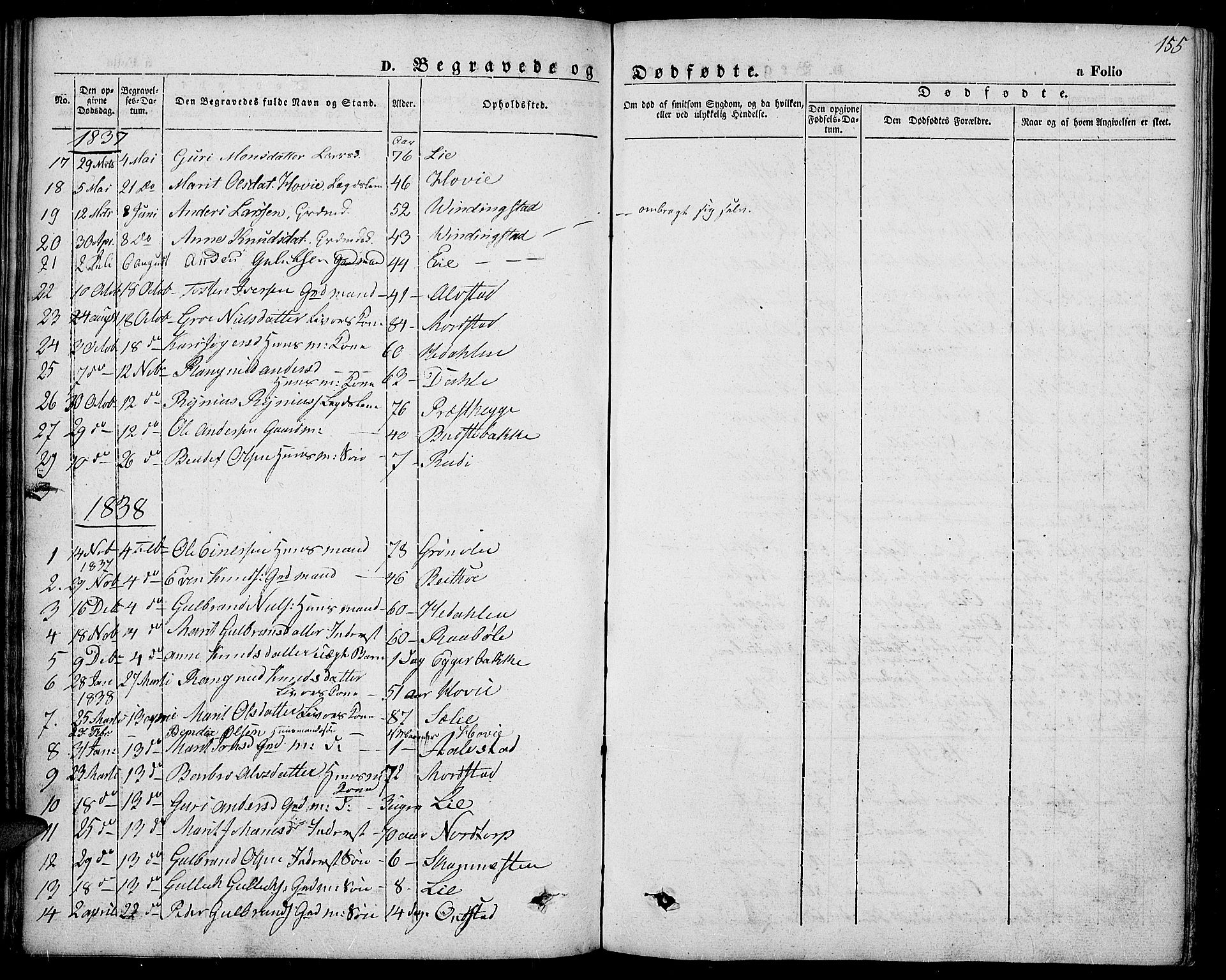 Slidre prestekontor, SAH/PREST-134/H/Ha/Haa/L0004: Parish register (official) no. 4, 1831-1848, p. 155