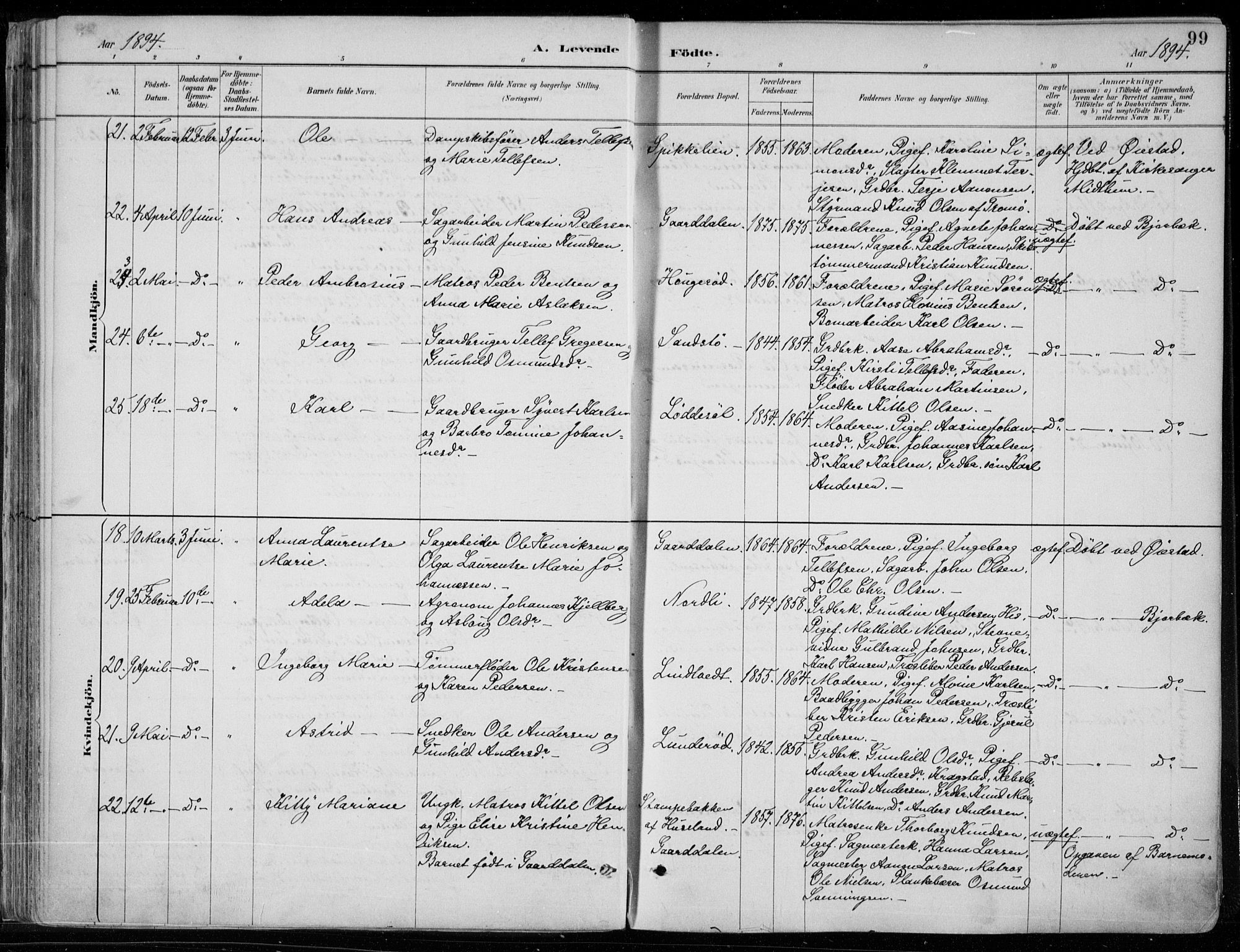 Øyestad sokneprestkontor, AV/SAK-1111-0049/F/Fa/L0017: Parish register (official) no. A 17, 1887-1896, p. 99