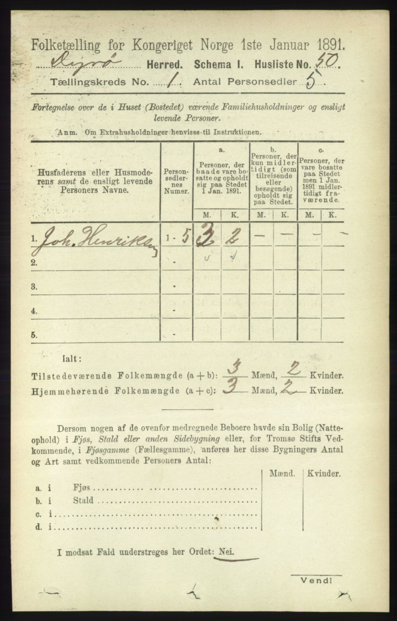 RA, 1891 census for 1926 Dyrøy, 1891, p. 65