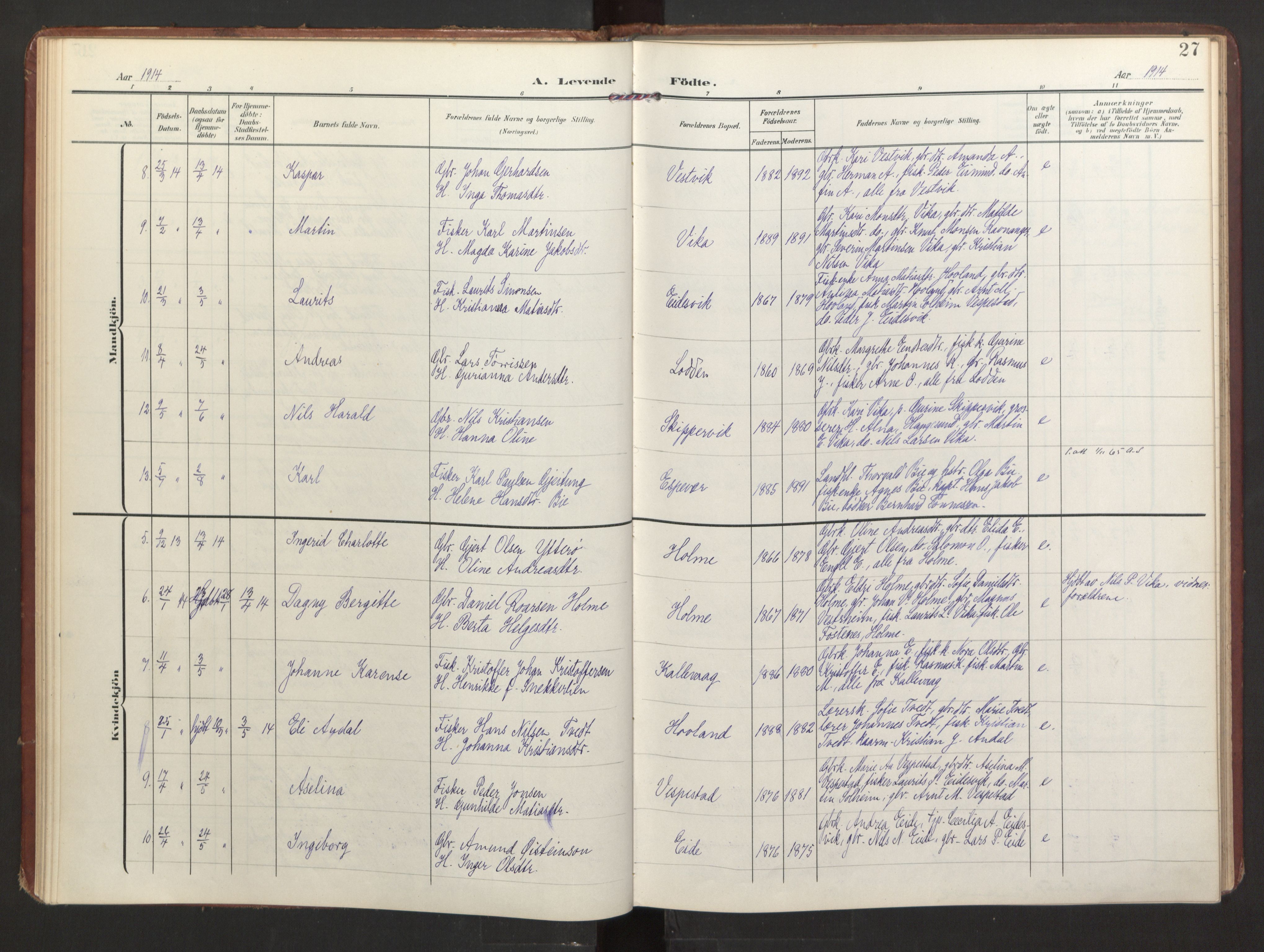 Finnås sokneprestembete, AV/SAB-A-99925/H/Ha/Haa/Haad/L0003: Parish register (official) no. D 3, 1907-1921, p. 27