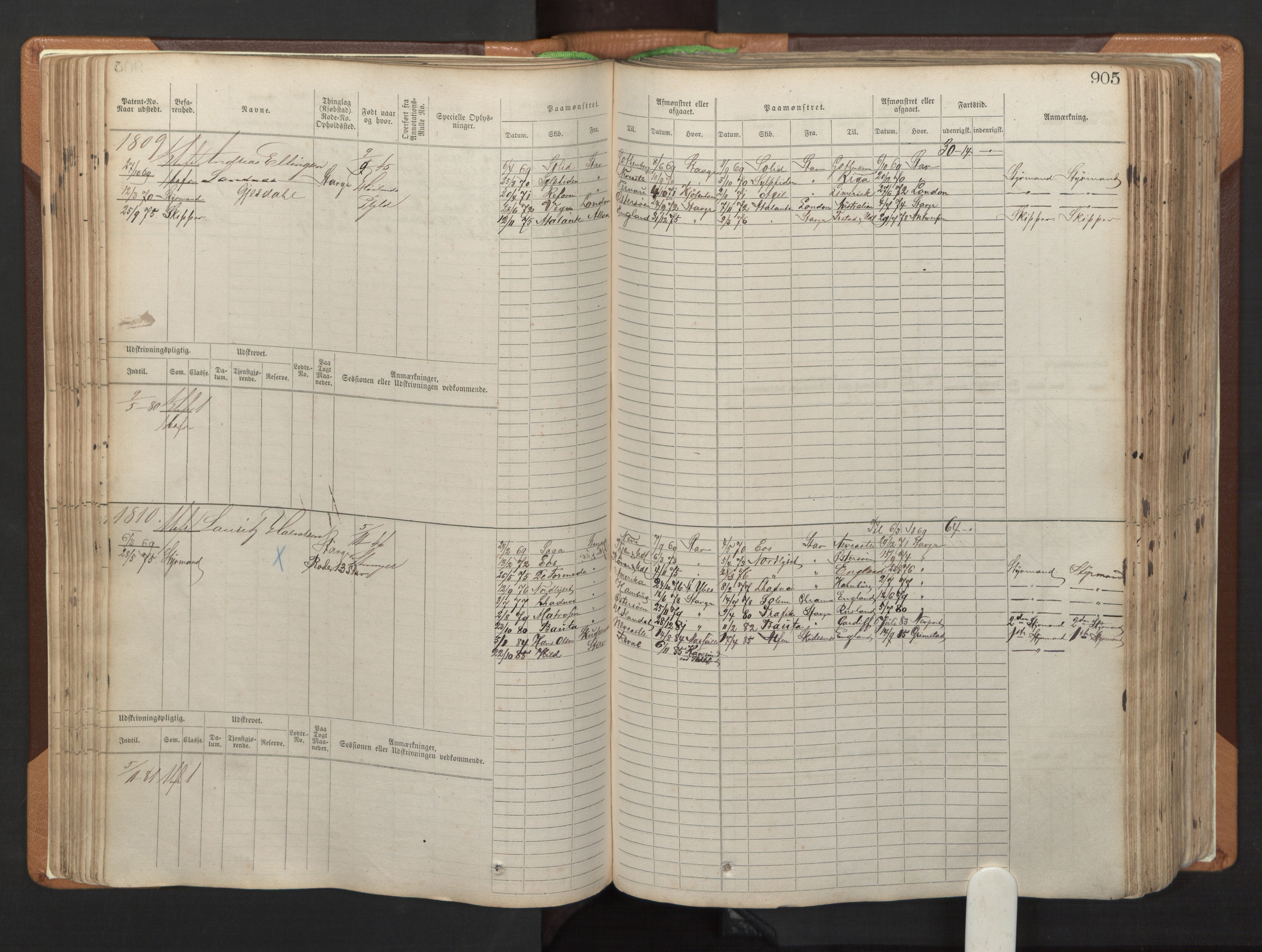 Stavanger sjømannskontor, AV/SAST-A-102006/F/Fb/Fbb/L0006: Sjøfartshovedrulle, patentnr. 1607-2402 (del 3), 1869-1880, p. 104