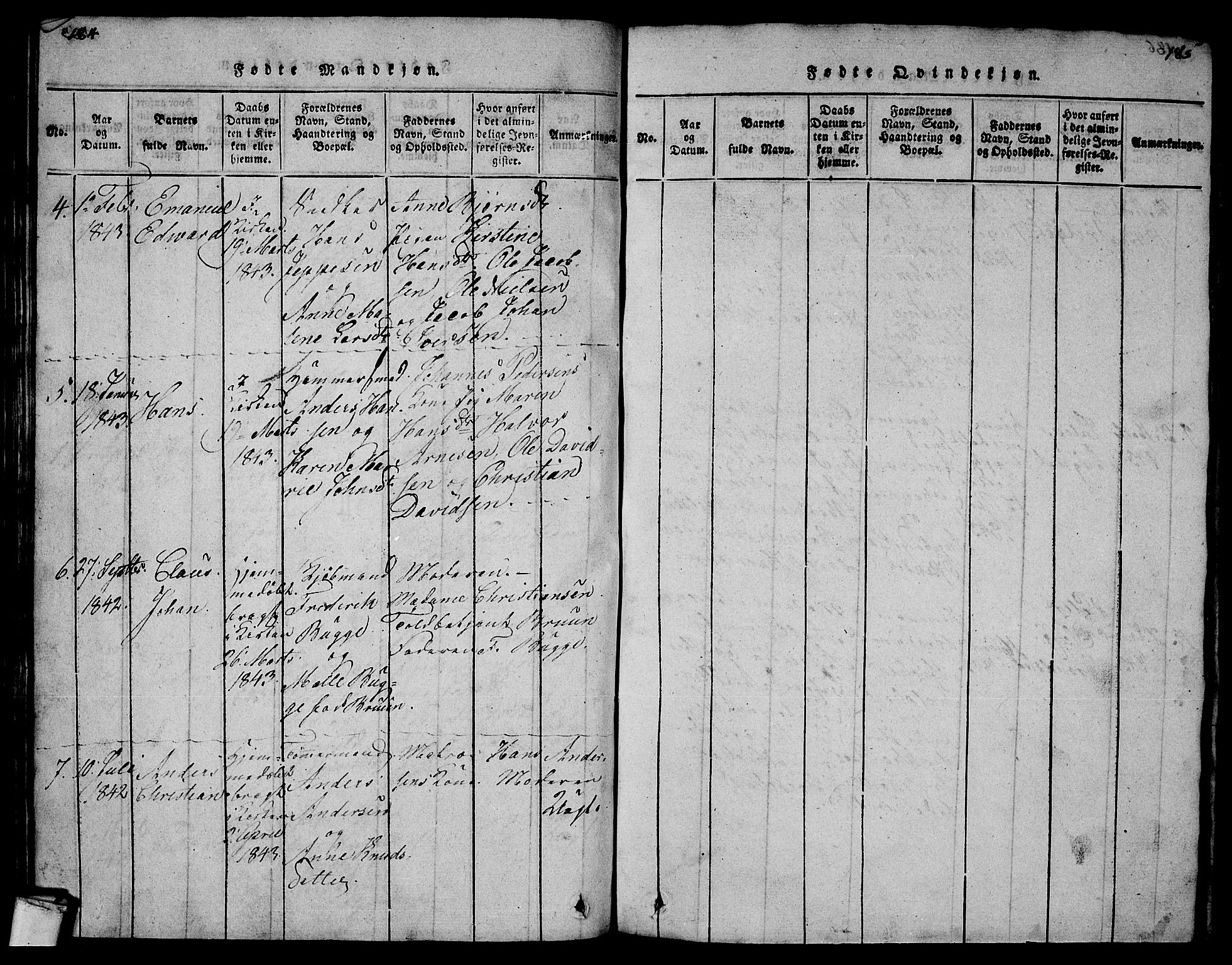 Larvik kirkebøker, AV/SAKO-A-352/G/Gb/L0001: Parish register (copy) no. II 1, 1818-1843, p. 184-185